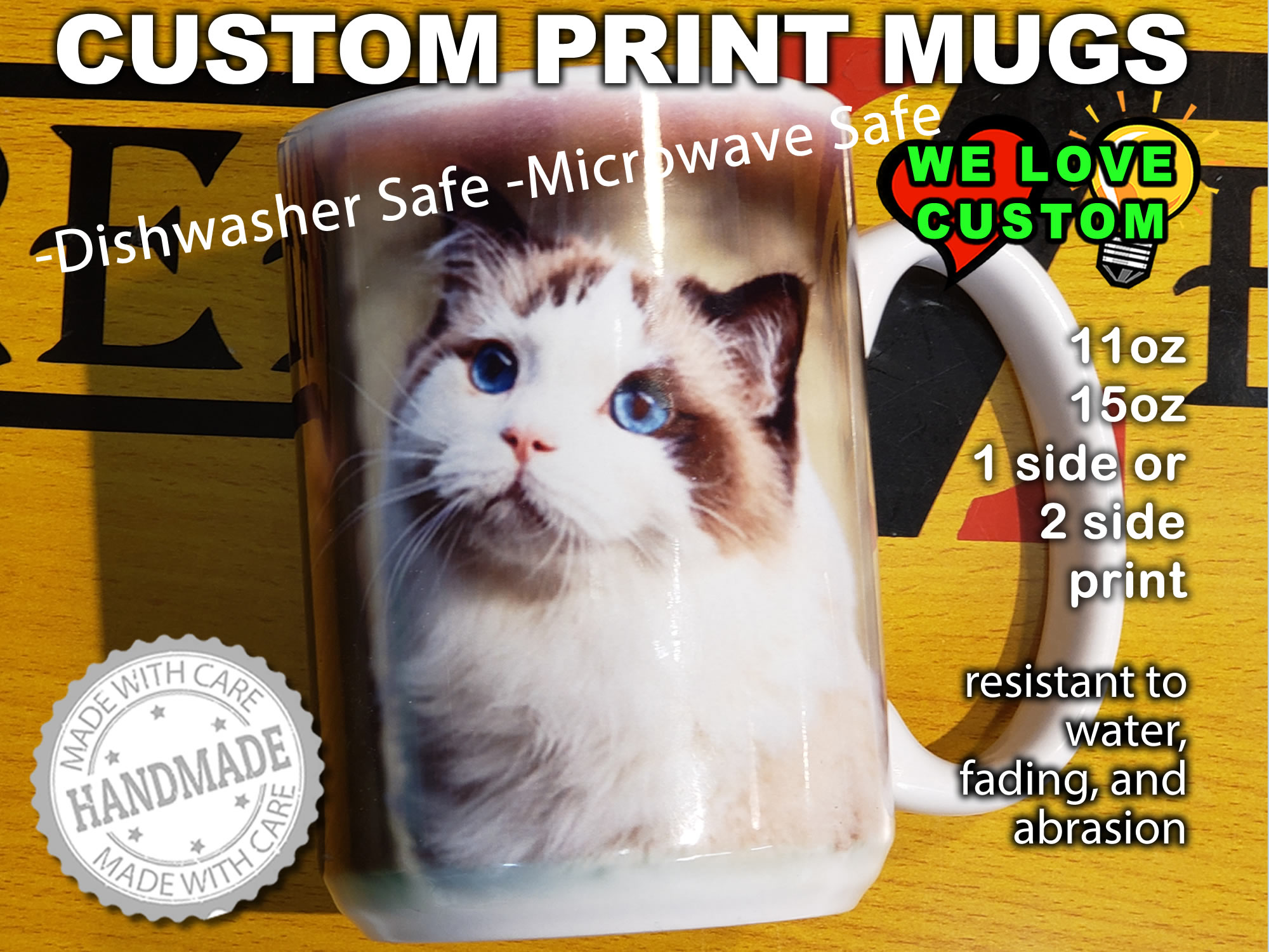 Custom 11 oz or 15 oz Mugs - Custom Bumper Sticker, Vinyl Sticker, or Magnet