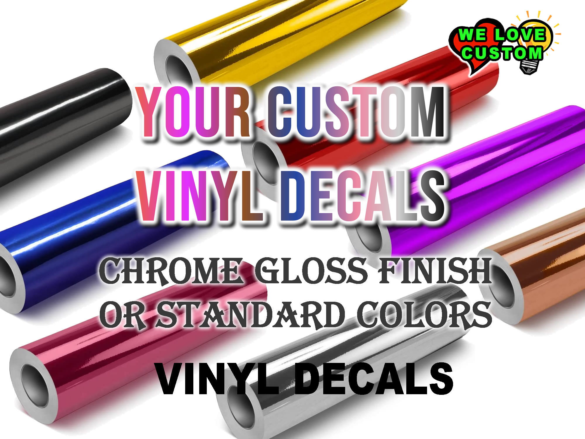 Custom Vinyl Color Decals or in Chrome Various Sizes! - Custom Bumper Sticker, Vinyl Sticker, or Magnet
