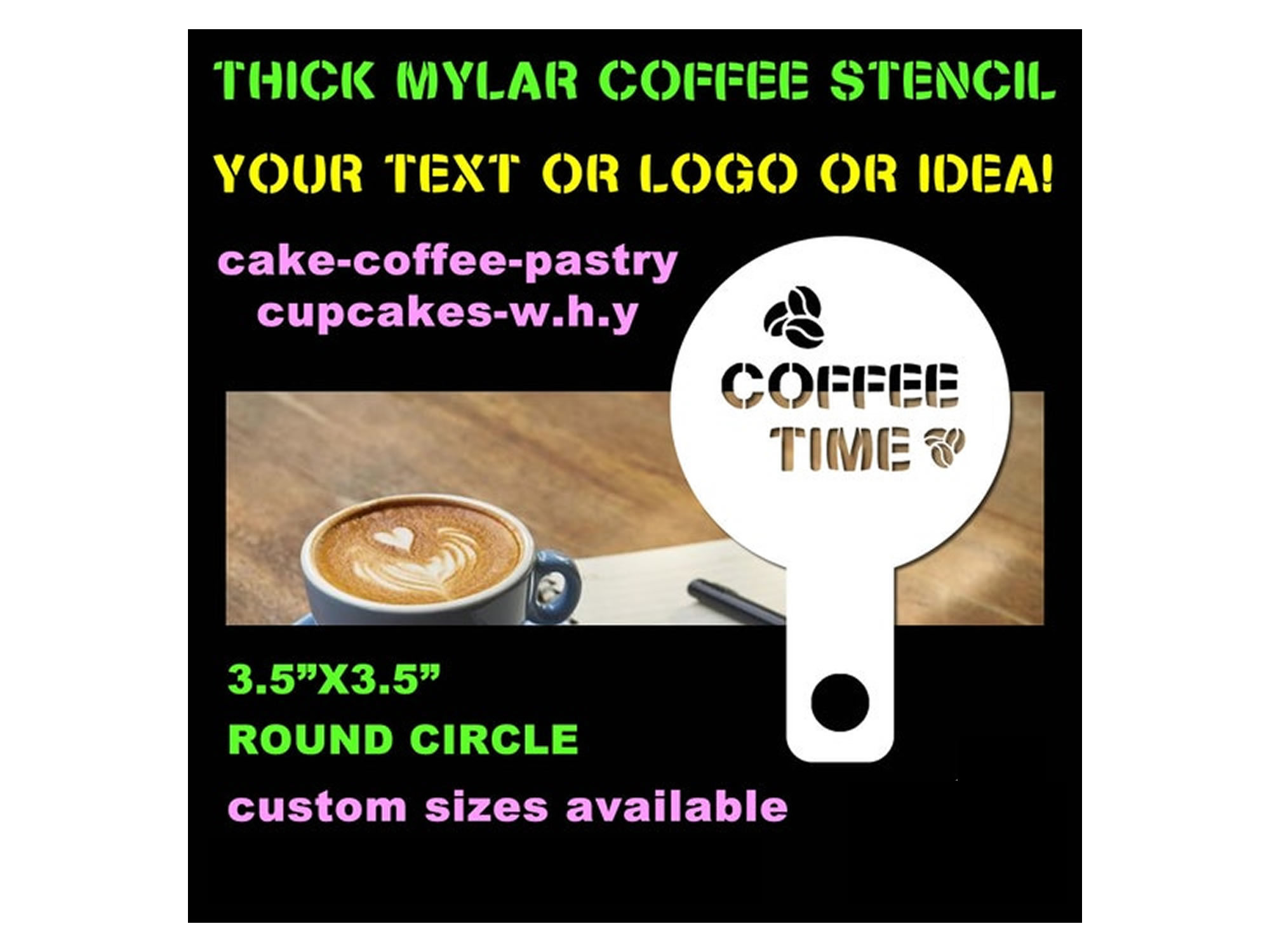 Round Coffee Mylar Stencil 3.5 inches round - Custom Bumper Sticker, Vinyl Sticker, or Magnet