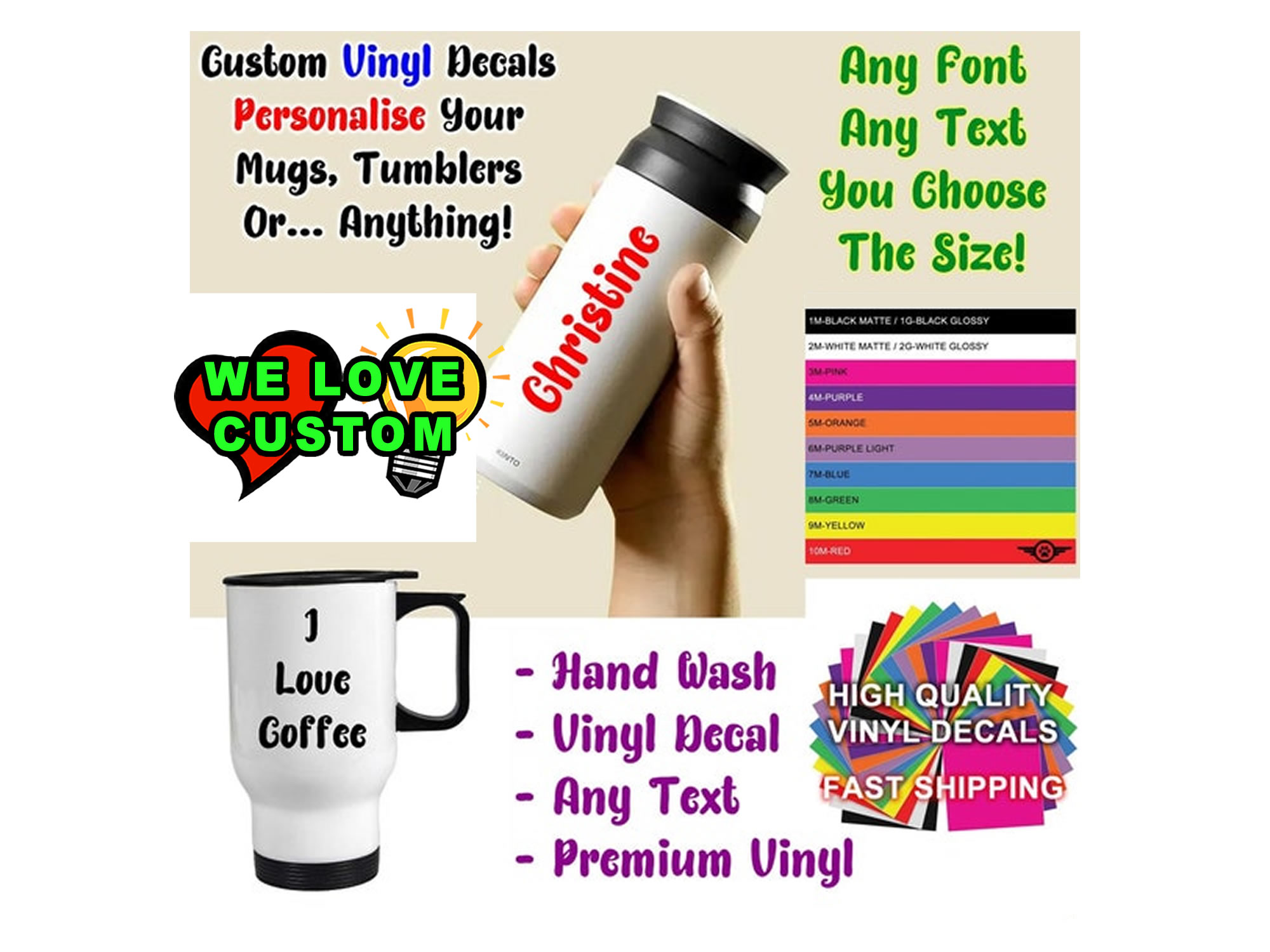 Custom Vinyl Color Decals or in Chrome Various Sizes! - Custom Bumper Sticker, Vinyl Sticker, or Magnet