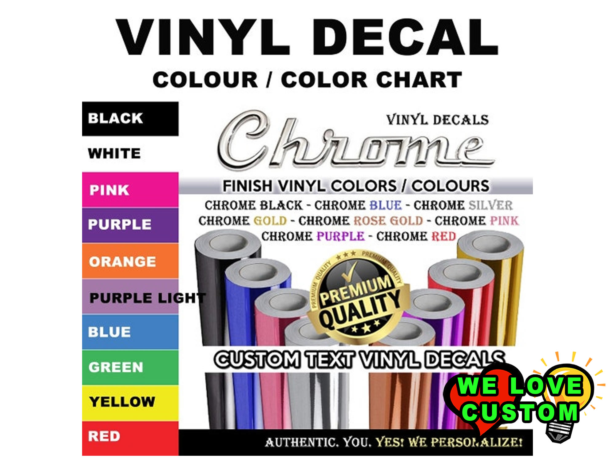 Custom Vinyl Color Decals or in Chrome Various Sizes! - Custom Bumper Sticker, Vinyl Sticker, or Magnet