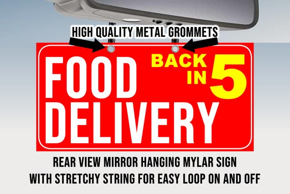 Rear View Mirror Hanger Customizable Food Delivery Quality Print Laminated With White Mylar Backing - Print One Side CUSTOMIZABLE - Custom Bumper Sticker, Vinyl Sticker, or Magnet