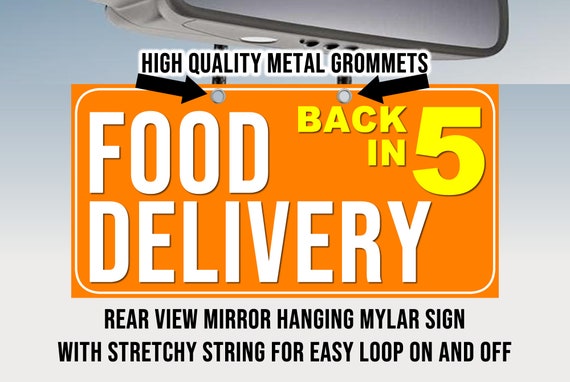 Rear View Mirror Hanger Customizable Food Delivery Quality Print Laminated With White Mylar Backing - Print One Side CUSTOMIZABLE - Custom Bumper Sticker, Vinyl Sticker, or Magnet