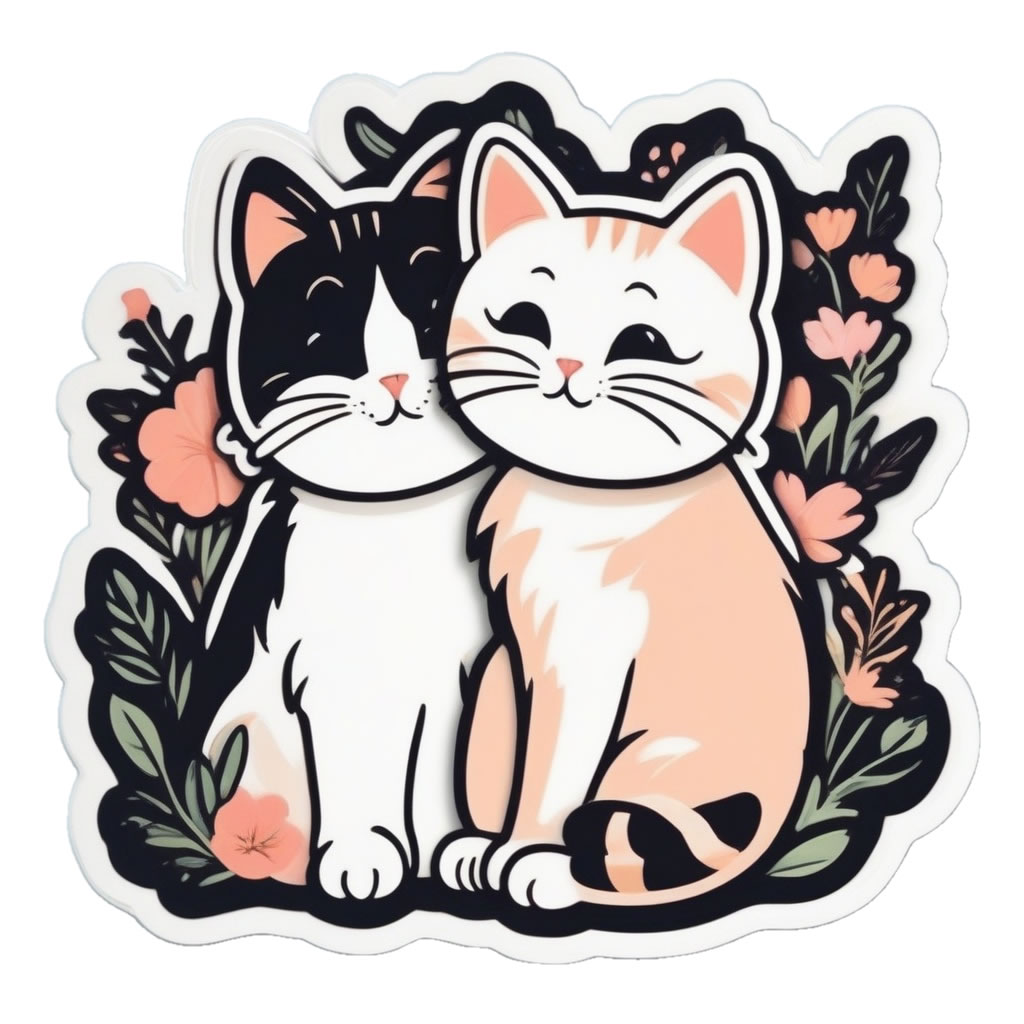 Cute Cats Vinyl Bumper Sticker  Window Cling or Bumper Sticker Magnet in UV Laminate Coating - Custom Bumper Sticker, Vinyl Sticker, or Magnet