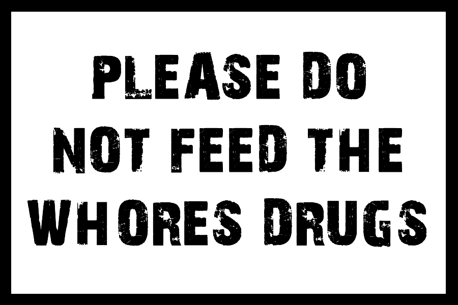 Please Do Not Feed The Whores Drugs Vinyl Bumper Sticker  Window Cling or Bumper Sticker Magnet in UV Laminate Coating - Custom Bumper Sticker, Vinyl Sticker, or Magnet