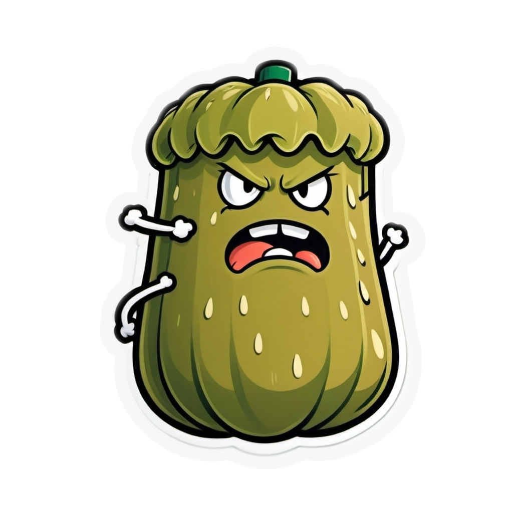 Angry Pickle Vinyl Bumper Sticker  Window Cling or Bumper Sticker Magnet in UV Laminate Coating - Custom Bumper Sticker, Vinyl Sticker, or Magnet
