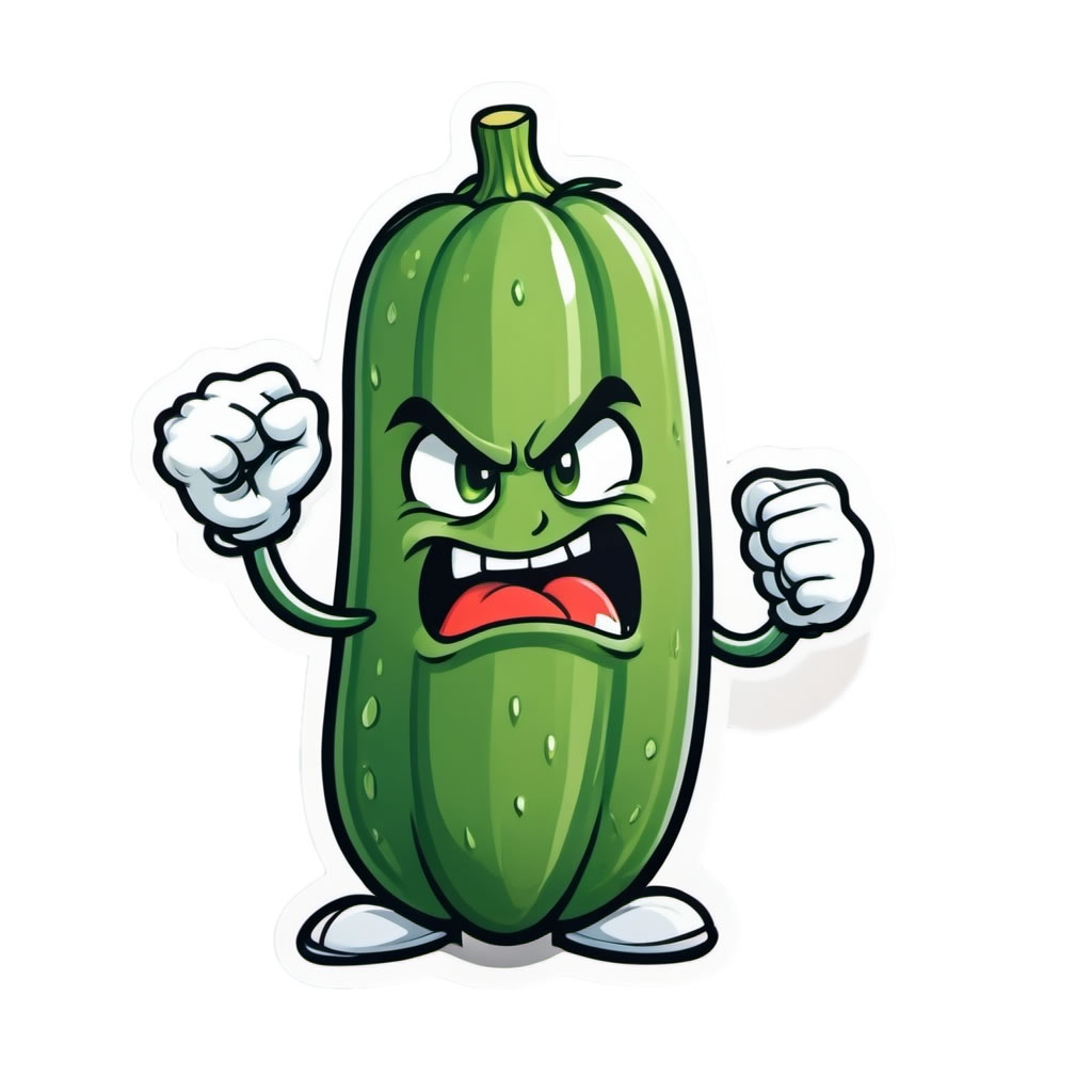 Angry Cucumber Vinyl Bumper Sticker  Window Cling or Bumper Sticker Magnet in UV Laminate Coating - Custom Bumper Sticker, Vinyl Sticker, or Magnet