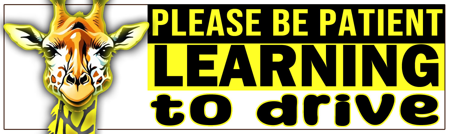 Please Be Patient Learning To Drive Vinyl Bumper Sticker  Window Cling or Bumper Sticker Magnet in UV Laminate Coating - Custom Bumper Sticker, Vinyl Sticker, or Magnet