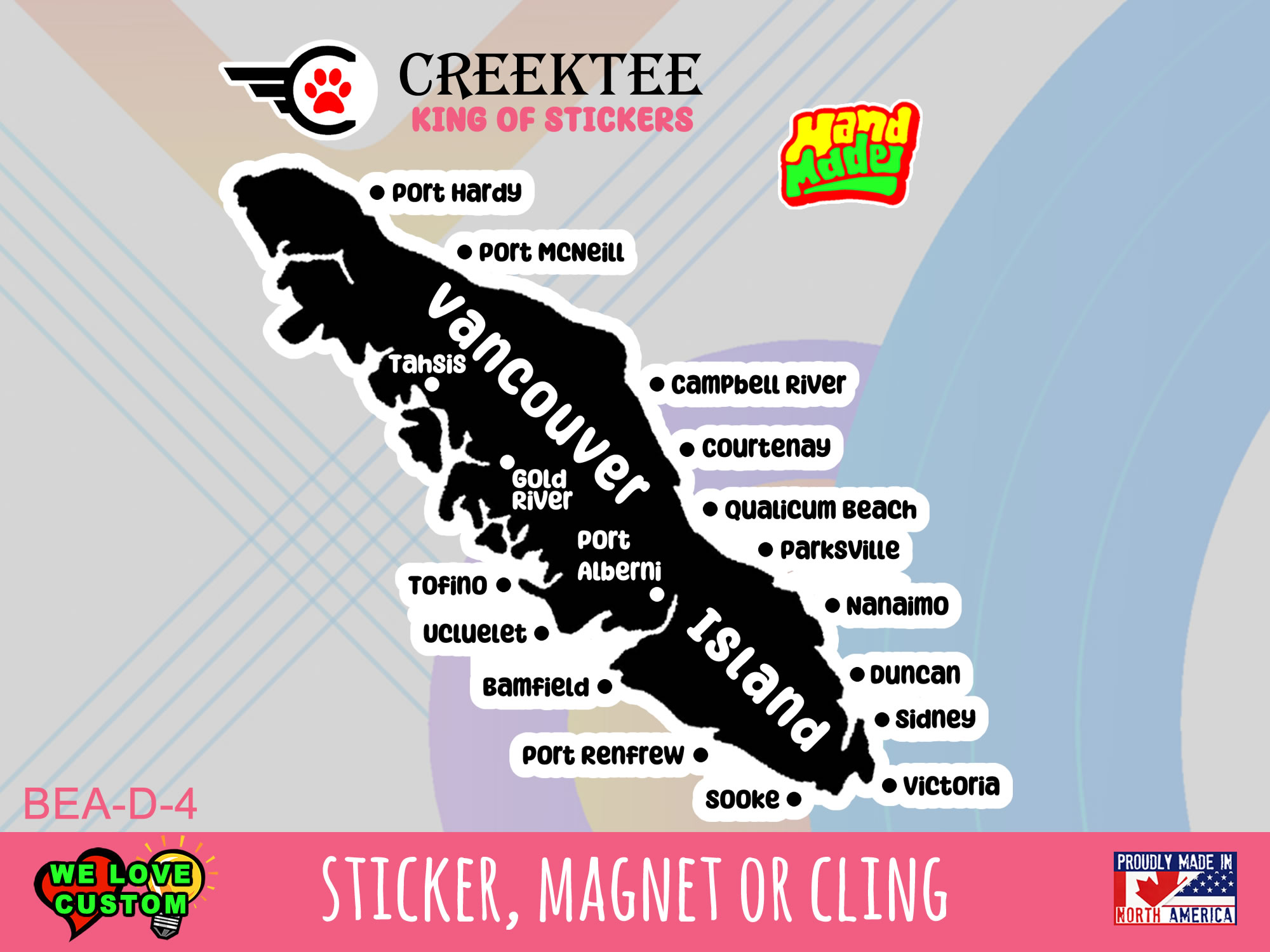 Vancouver Island Vinyl Bumper Sticker  Window Cling or Bumper Sticker Magnet in UV Laminate Coating - Custom Bumper Sticker, Vinyl Sticker, or Magnet