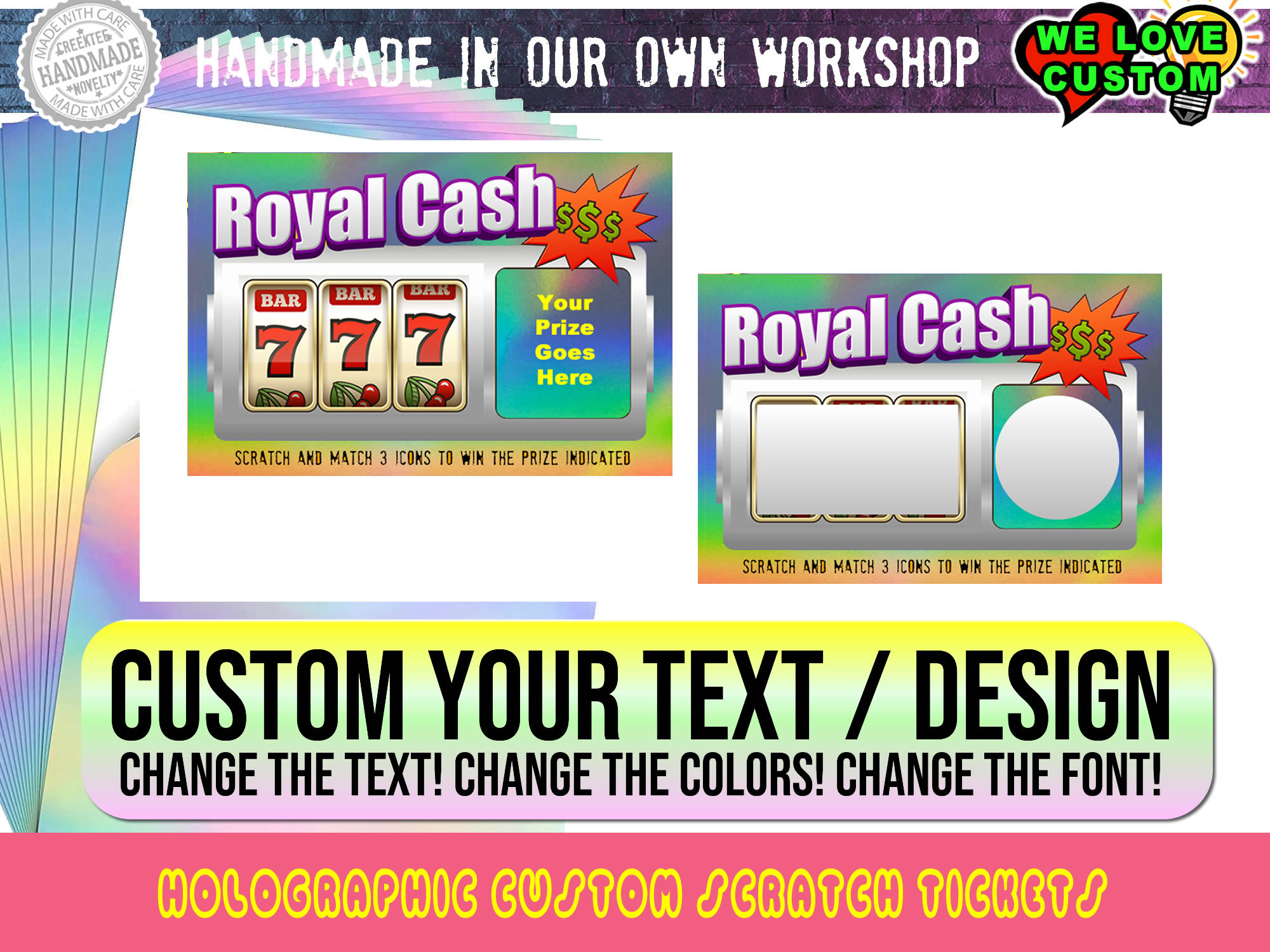 Royal Cash Custom Holographic Scratch Ticket - Custom Bumper Sticker, Vinyl Sticker, or Magnet