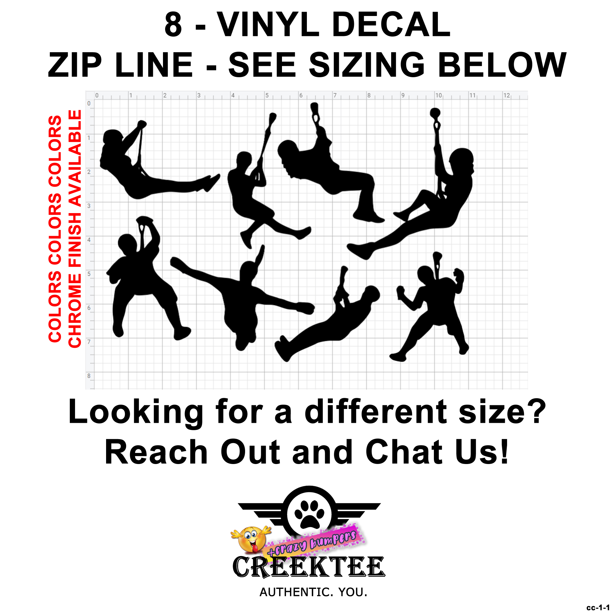 Zip line decals Vinyl Decal In Various Colors  Chrome Colors and Various Sizes - Custom Bumper Sticker, Vinyl Sticker, or Magnet