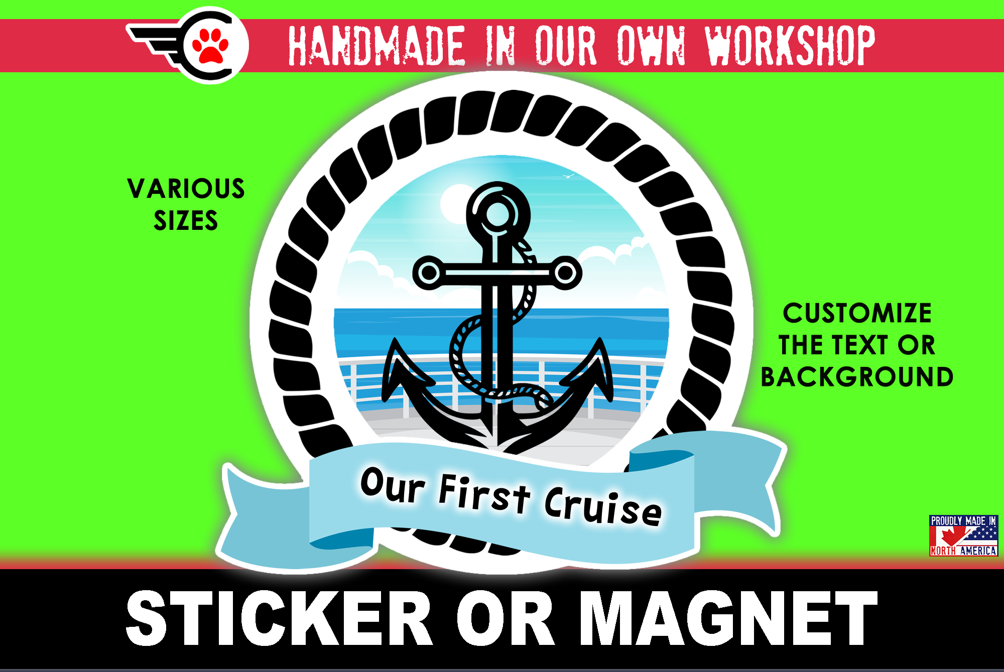 Our First Cruise Die Cut Vinyl Sticker  Window Cling or Magnet with Laminate Coating in Various Sizes - Custom Bumper Sticker, Vinyl Sticker, or Magnet