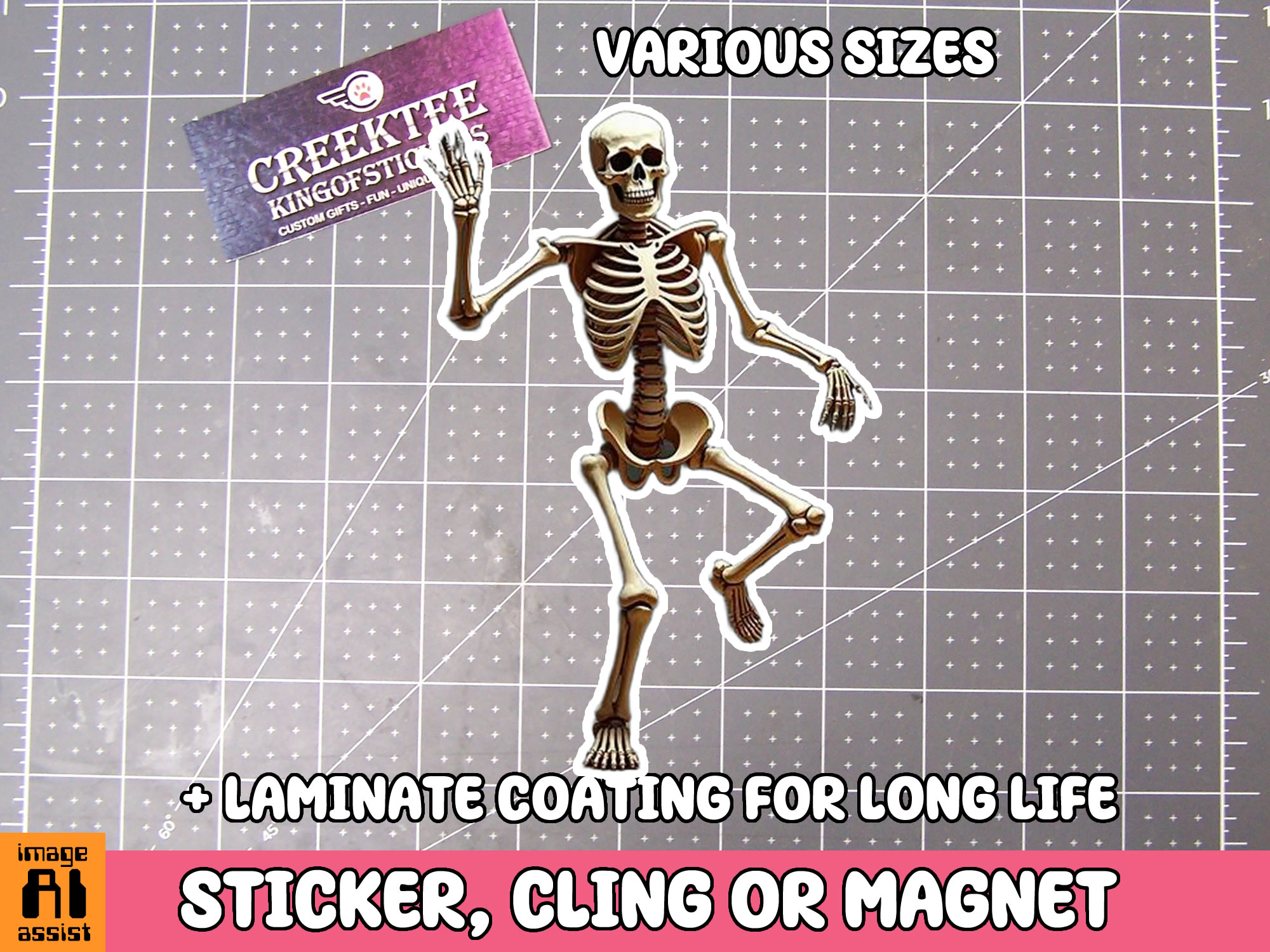 Skeleton Die Cut Vinyl Sticker  Window Cling or Magnet with Laminate Coating in Various Sizes - Custom Bumper Sticker, Vinyl Sticker, or Magnet