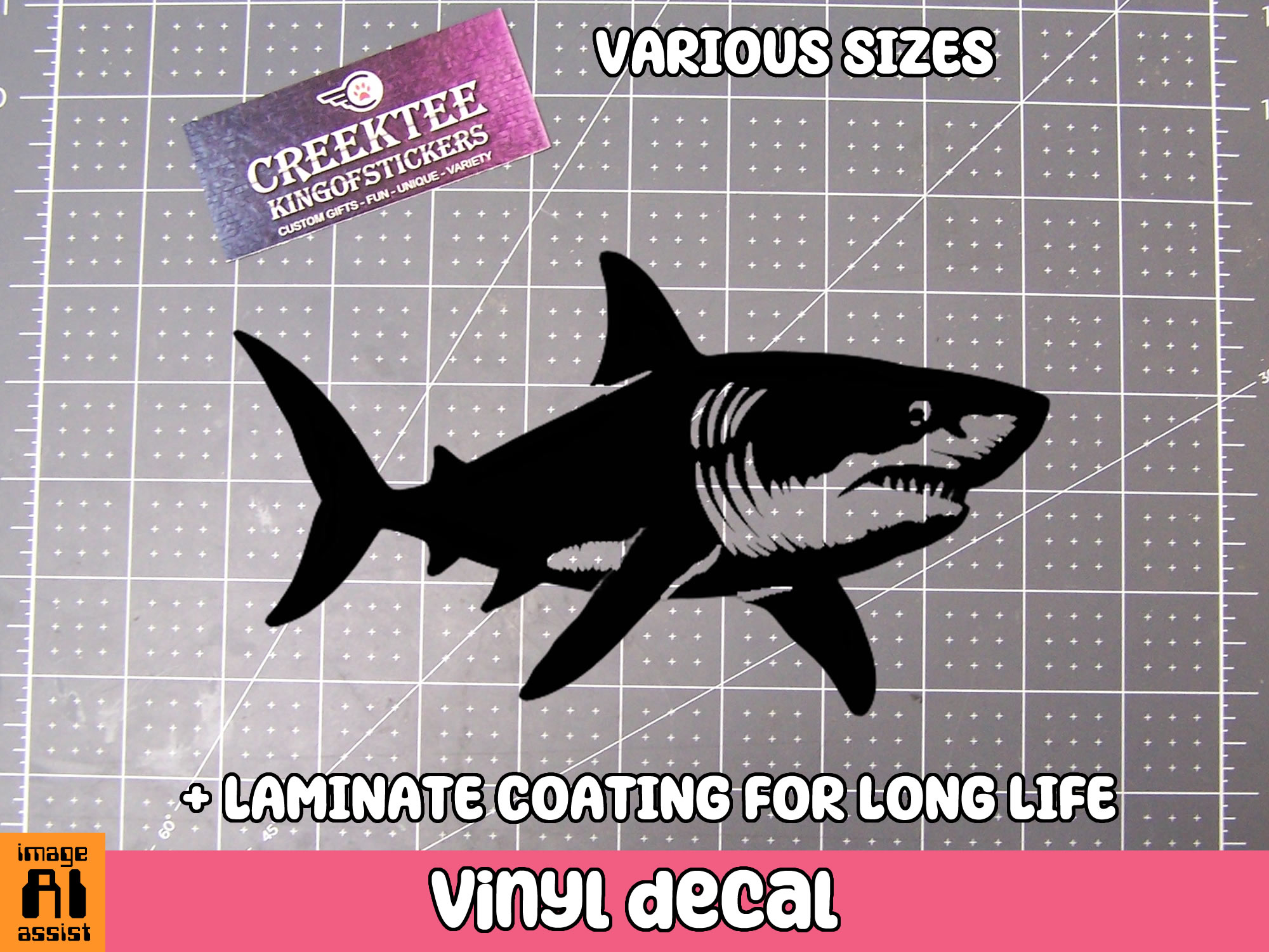 Shark Vinyl Decal In Various Colors  Chrome Colors and Various Sizes - Custom Bumper Sticker, Vinyl Sticker, or Magnet