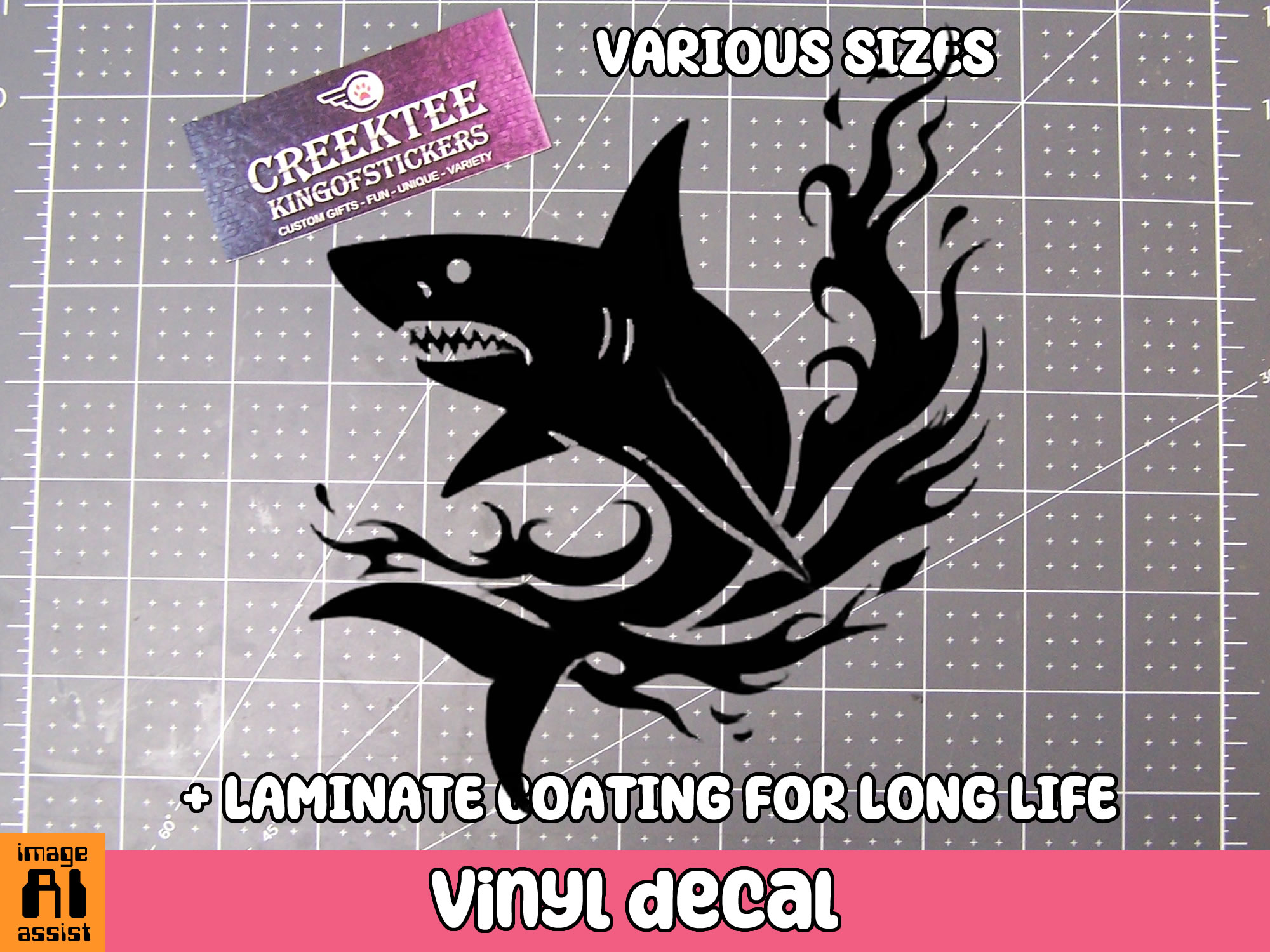 Shark Vinyl Decal In Various Colors  Chrome Colors and Various Sizes - Custom Bumper Sticker, Vinyl Sticker, or Magnet