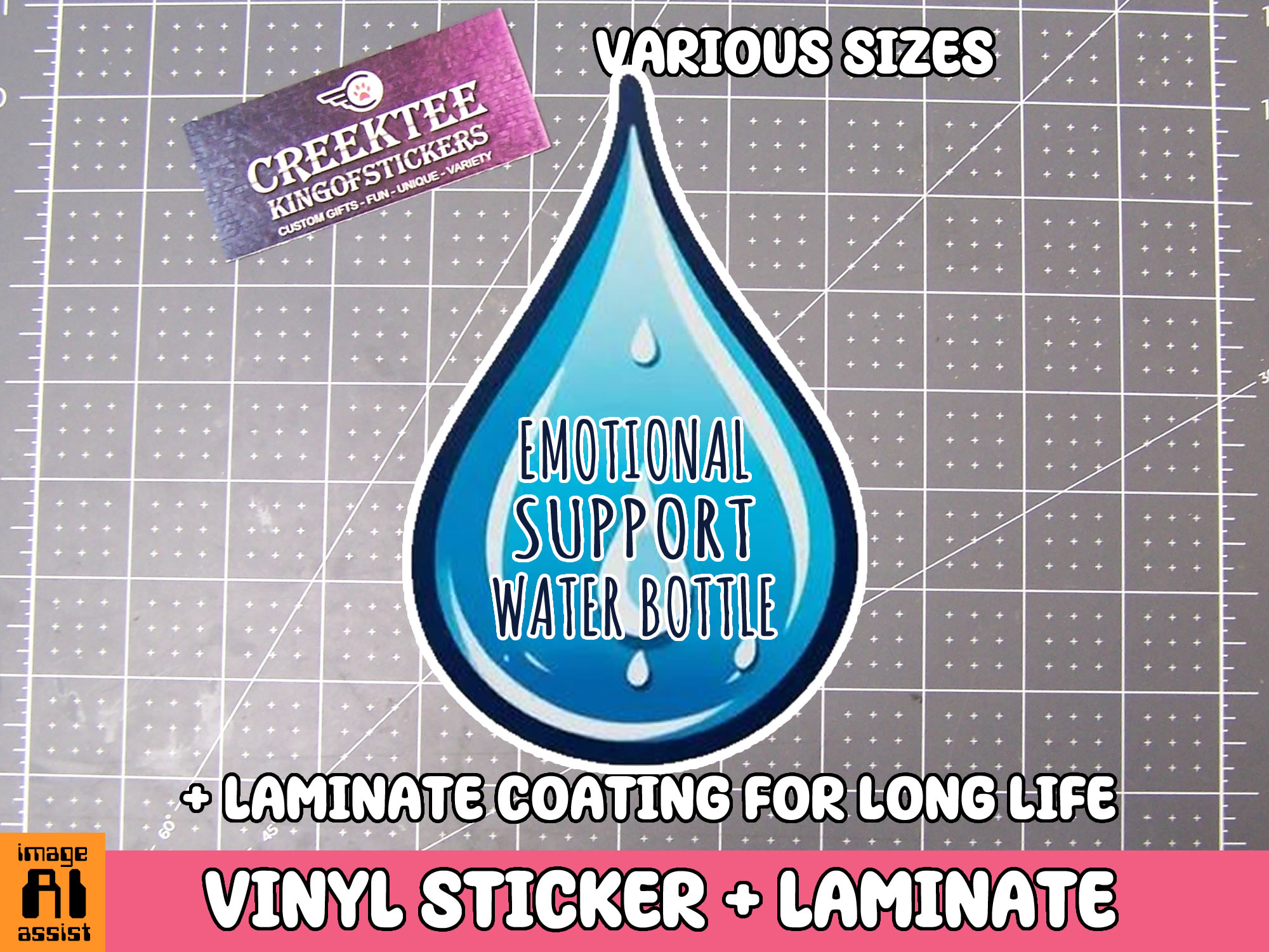 Emotional Support Water Bottle Die Cut Vinyl Sticker  Window Cling or Magnet with Laminate Coating in Various Sizes - Custom Bumper Sticker, Vinyl Sticker, or Magnet