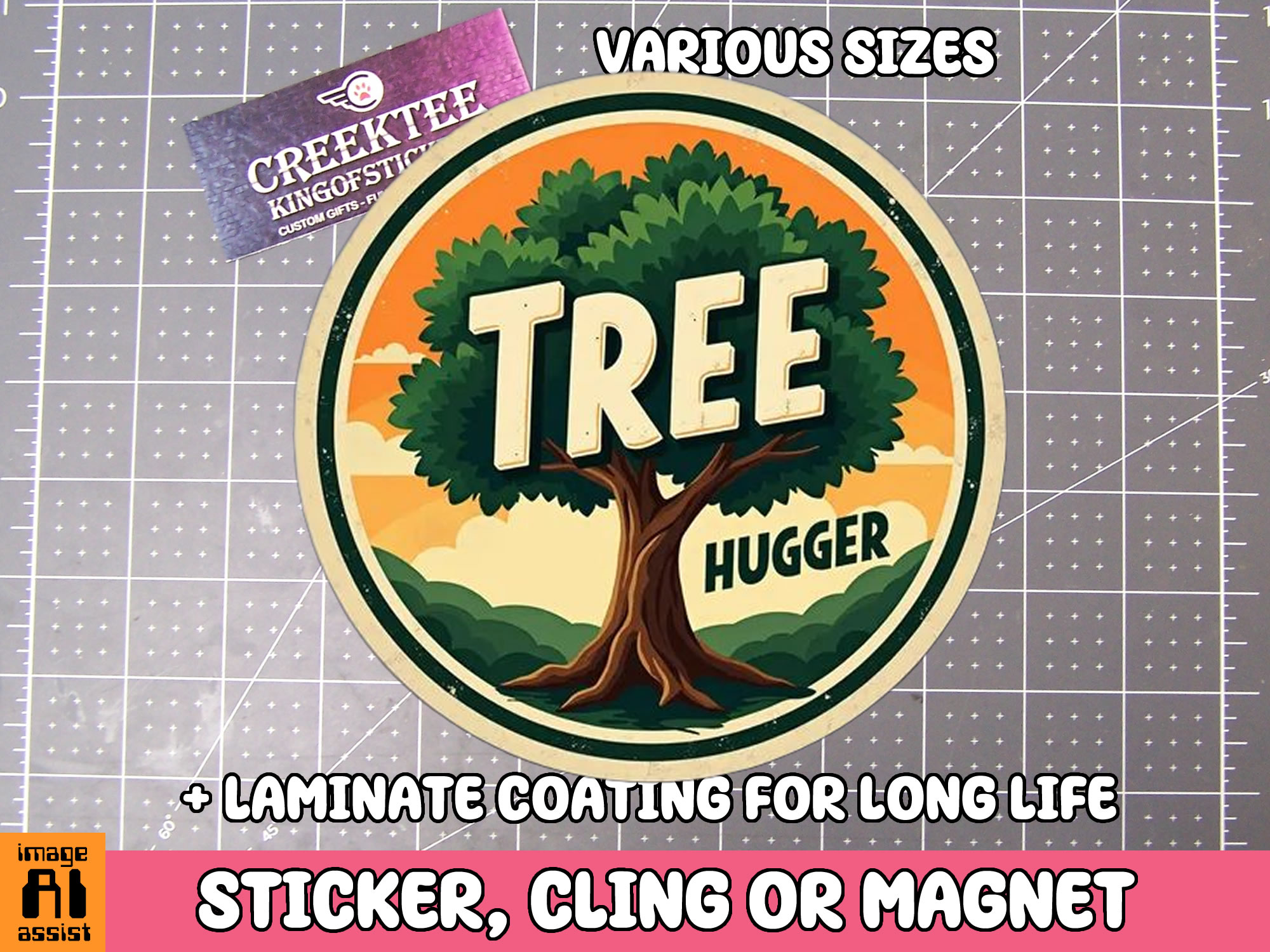 Tree Hugger Die Cut Vinyl Sticker  Window Cling or Magnet with Laminate Coating in Various Sizes - Custom Bumper Sticker, Vinyl Sticker, or Magnet