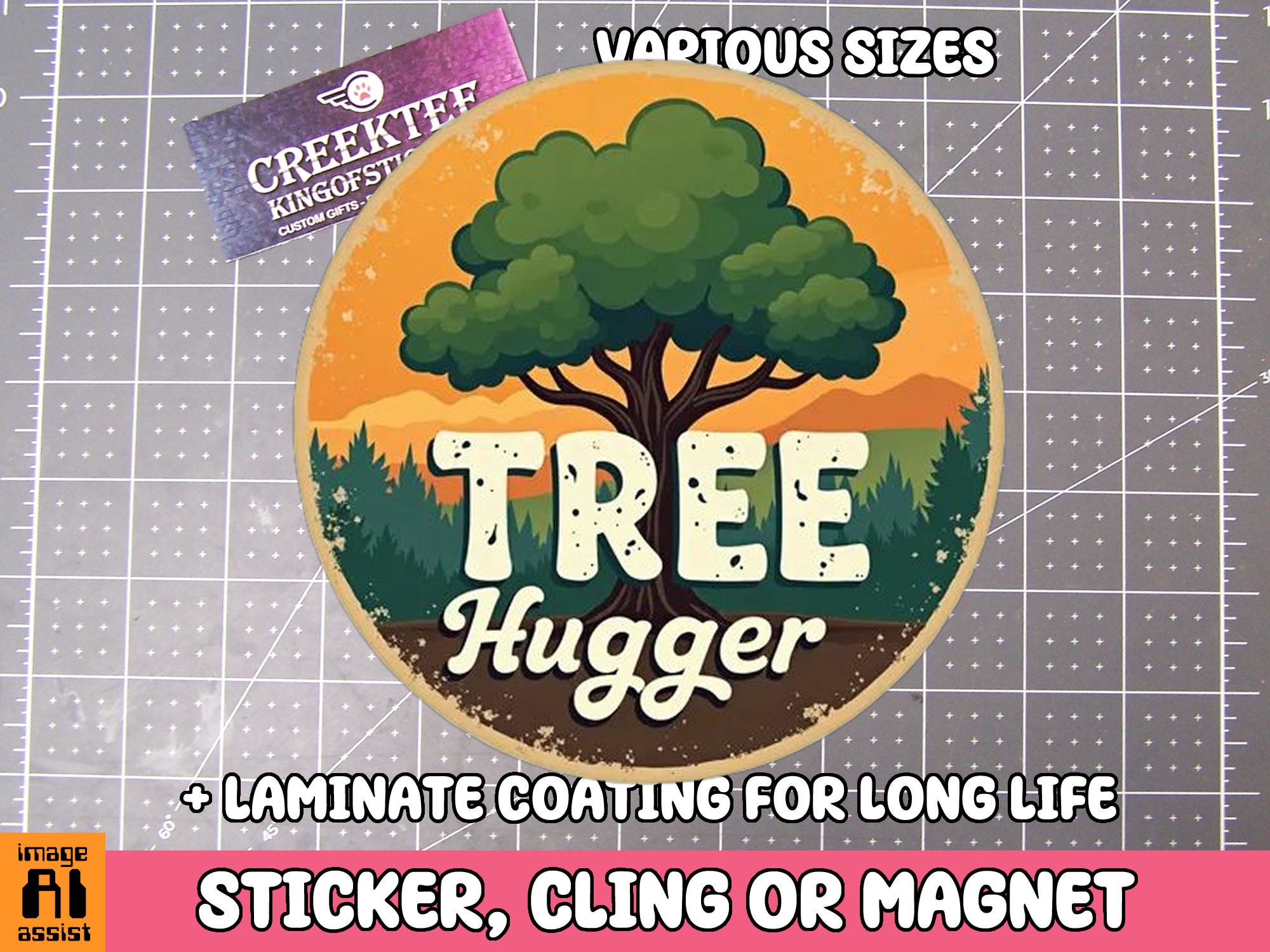 Tree Hugger Die Cut Vinyl Sticker  Window Cling or Magnet with Laminate Coating in Various Sizes - Custom Bumper Sticker, Vinyl Sticker, or Magnet