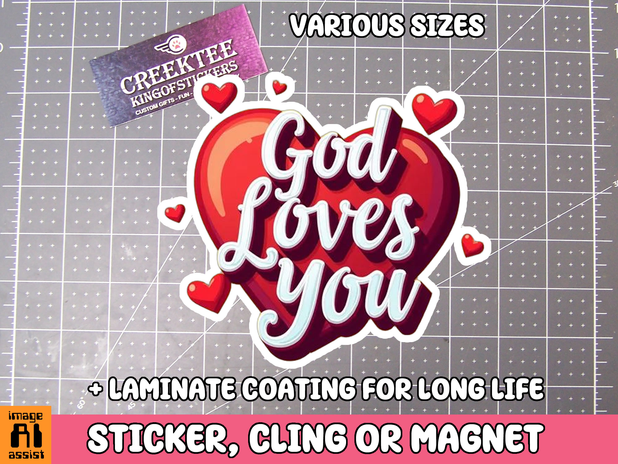 God Loves You Die Cut Vinyl Sticker  Window Cling or Magnet with Laminate Coating in Various Sizes - Custom Bumper Sticker, Vinyl Sticker, or Magnet