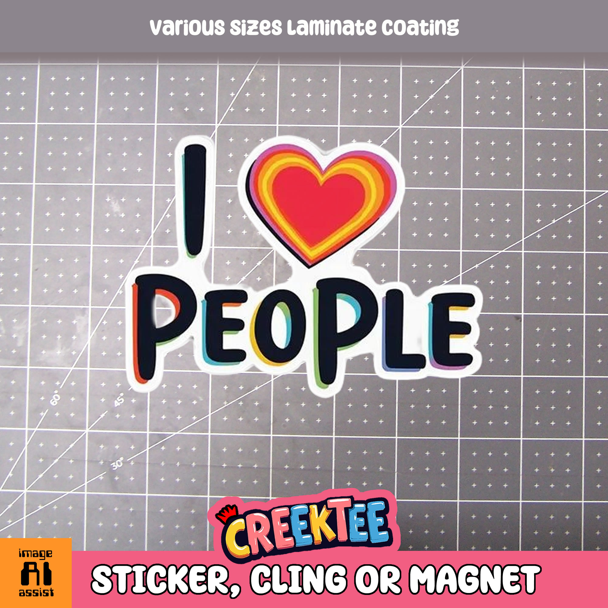 I Love People Die Cut Vinyl Sticker  Window Cling or Magnet with Laminate Coating in Various Sizes - Custom Bumper Sticker, Vinyl Sticker, or Magnet