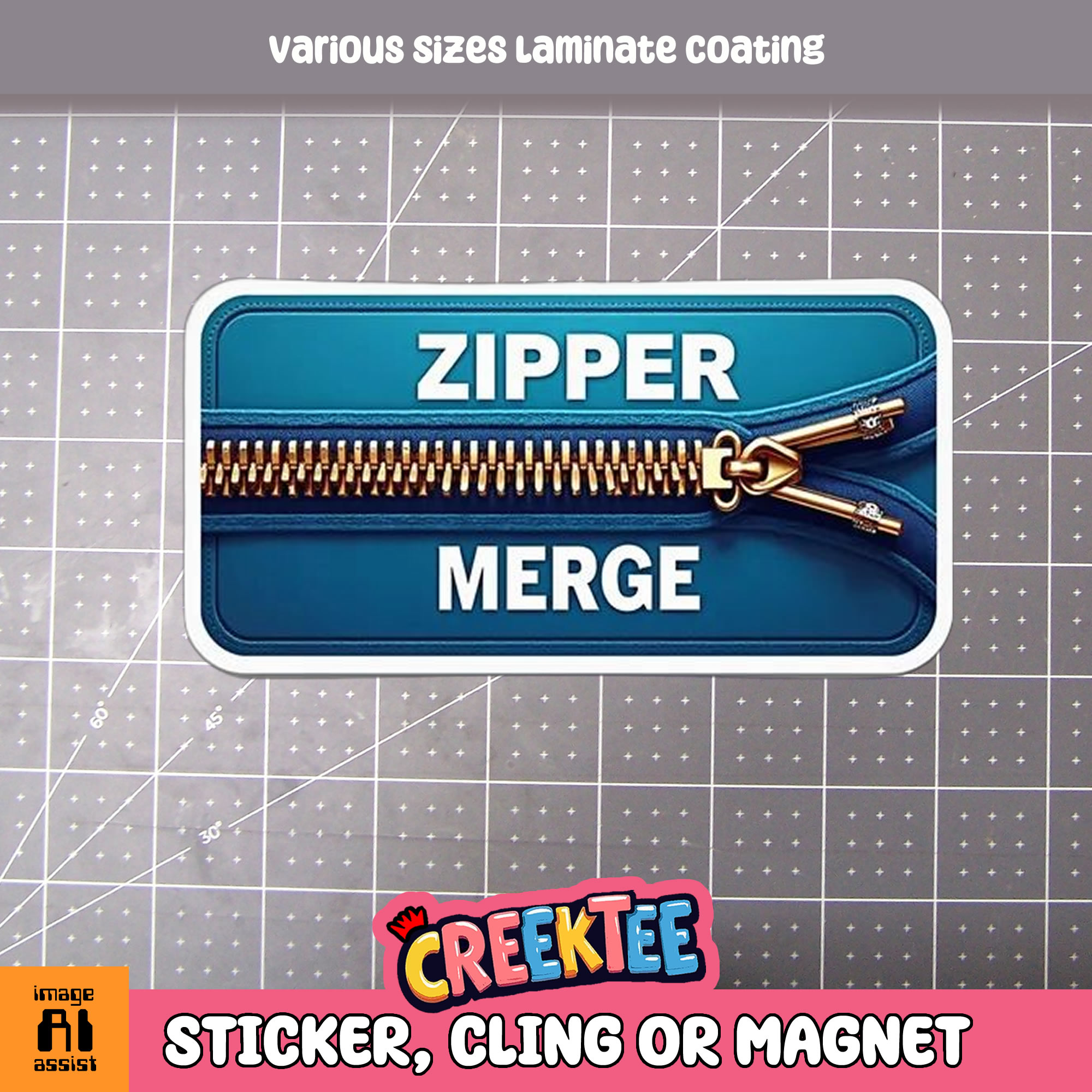 Zipper Merge Die Cut Vinyl Sticker  Window Cling or Magnet with Laminate Coating in Various Sizes - Custom Bumper Sticker, Vinyl Sticker, or Magnet