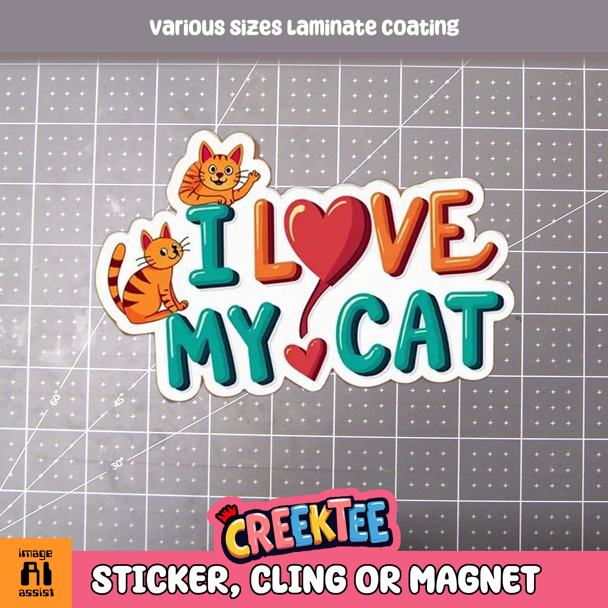 I Love my Cat Die Cut Vinyl Sticker  Window Cling or Magnet with Laminate Coating in Various Sizes - Custom Bumper Sticker, Vinyl Sticker, or Magnet