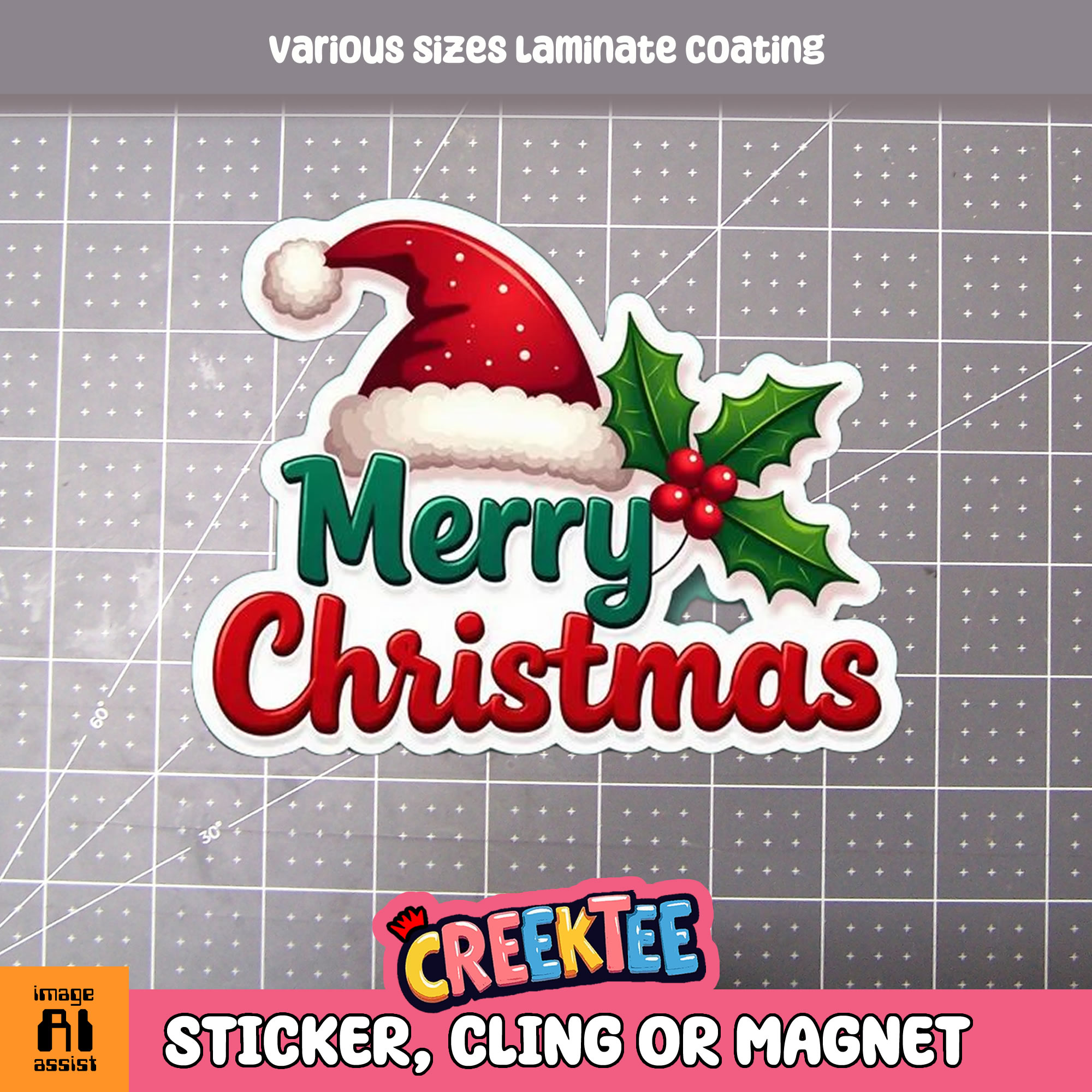 Merry Christmas Die Cut Vinyl Sticker  Window Cling or Magnet with Laminate Coating in Various Sizes - Custom Bumper Sticker, Vinyl Sticker, or Magnet