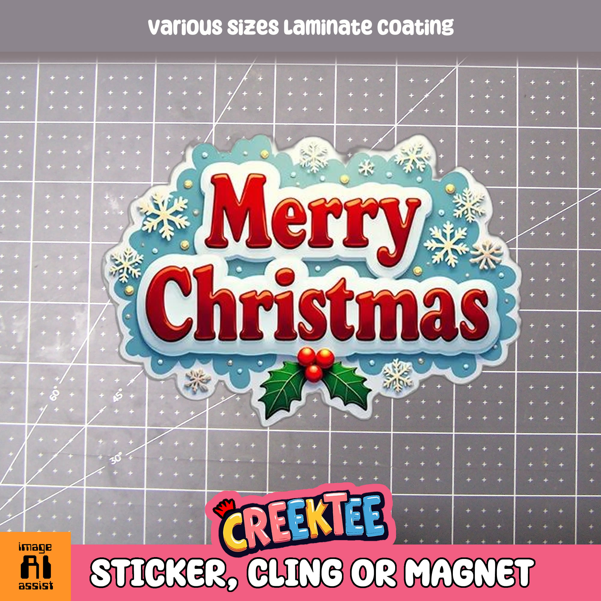 Merry Christmas Die Cut Vinyl Sticker  Window Cling or Magnet with Laminate Coating in Various Sizes - Custom Bumper Sticker, Vinyl Sticker, or Magnet