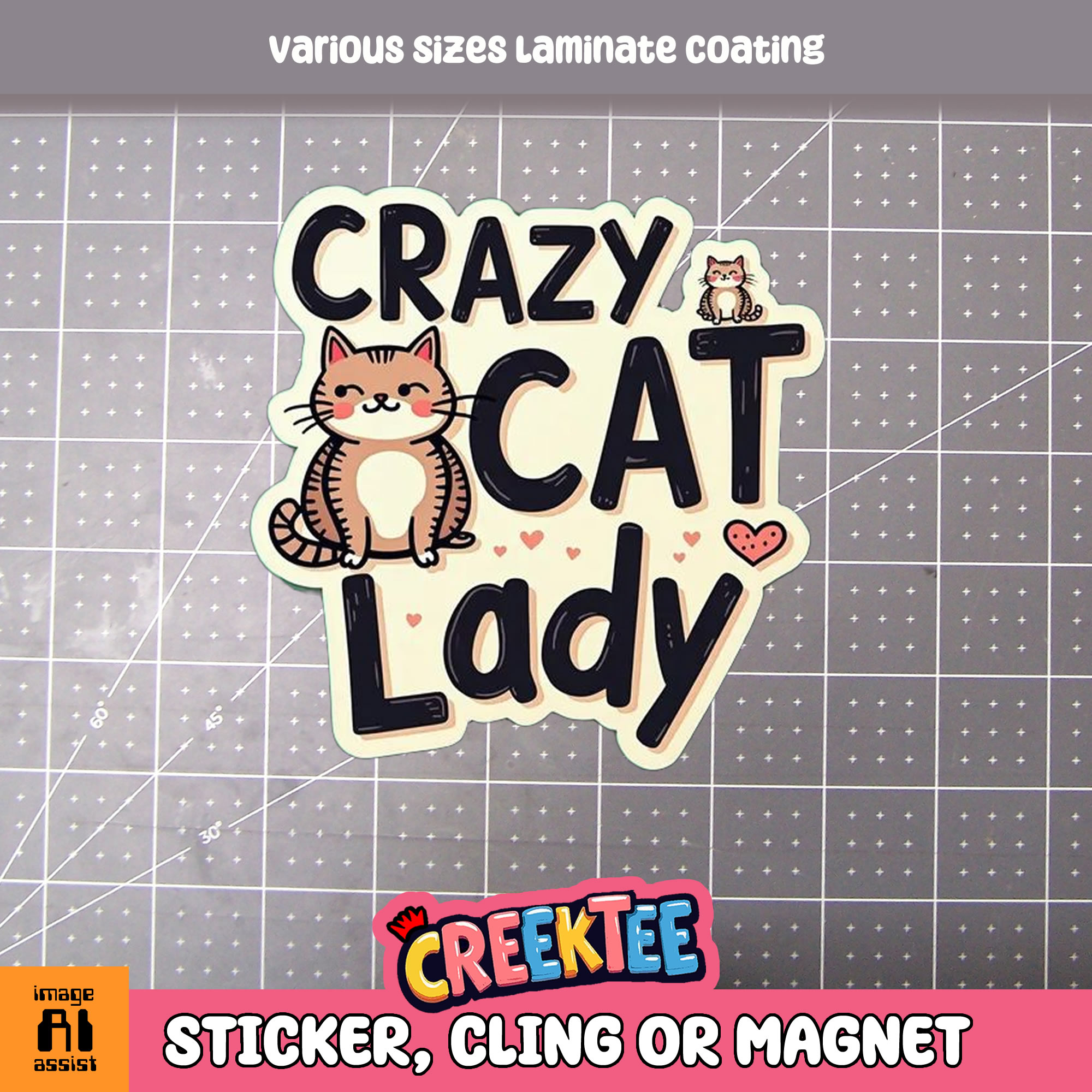 Crazy Cat Lady Die Cut Vinyl Sticker  Window Cling or Magnet with Laminate Coating in Various Sizes - Custom Bumper Sticker, Vinyl Sticker, or Magnet