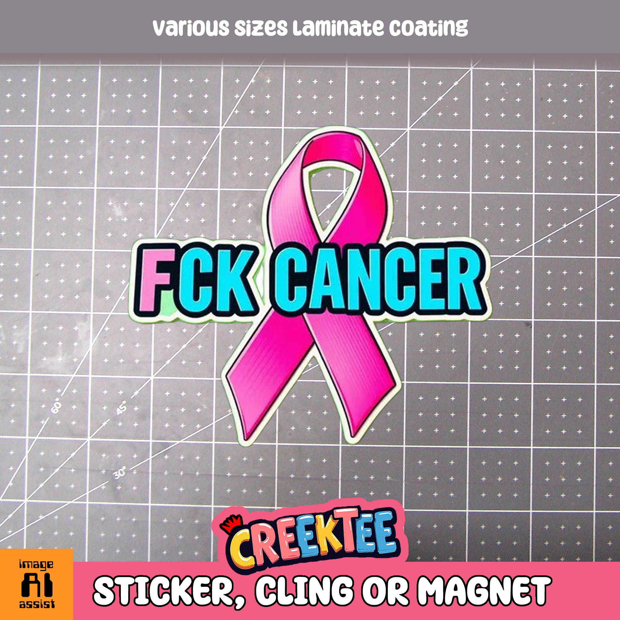 FCK Cancer Die Cut Vinyl Sticker  Window Cling or Magnet with Laminate Coating in Various Sizes - Custom Bumper Sticker, Vinyl Sticker, or Magnet