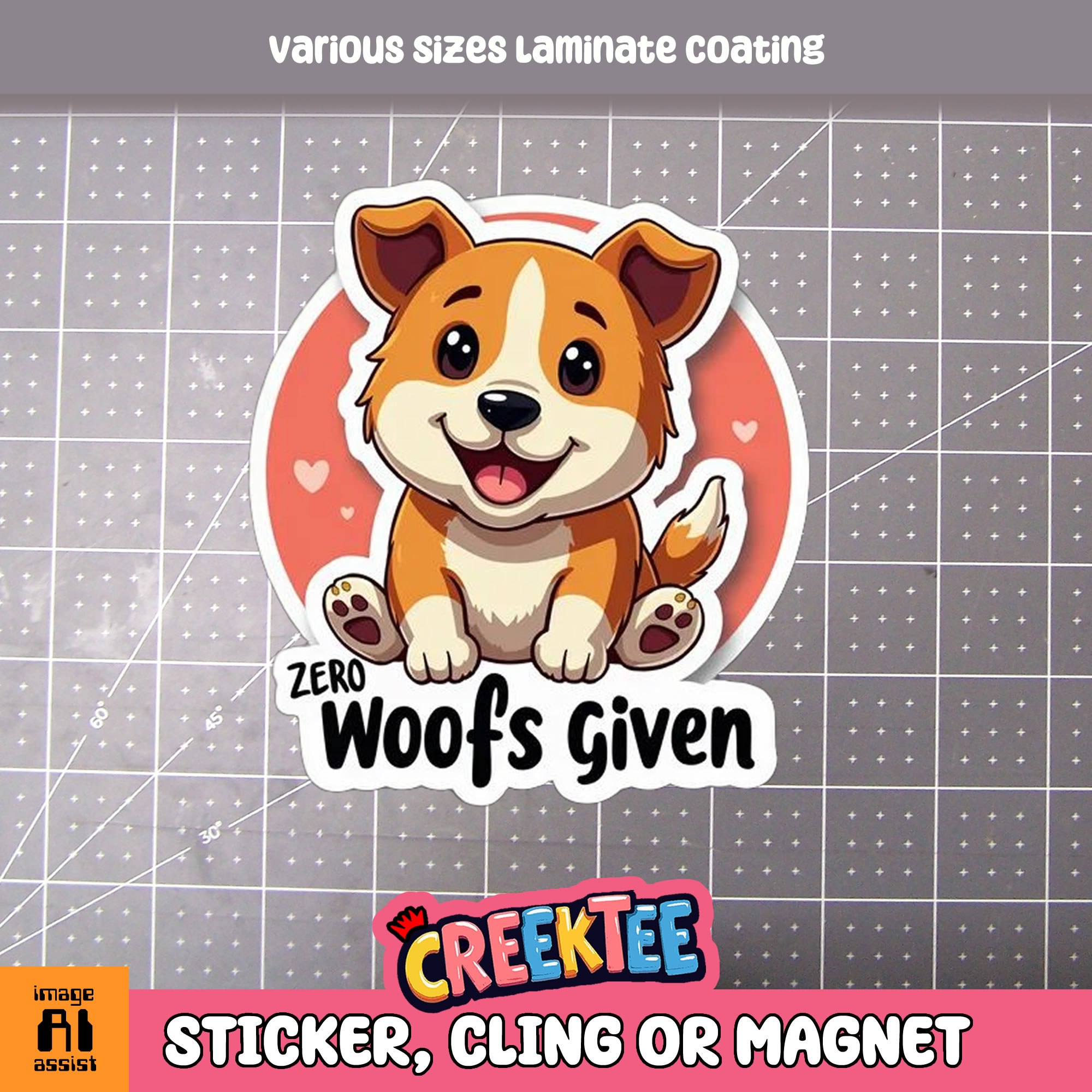 Zero Woofs Given Die Cut Vinyl Sticker  Window Cling or Magnet with Laminate Coating in Various Sizes - Custom Bumper Sticker, Vinyl Sticker, or Magnet
