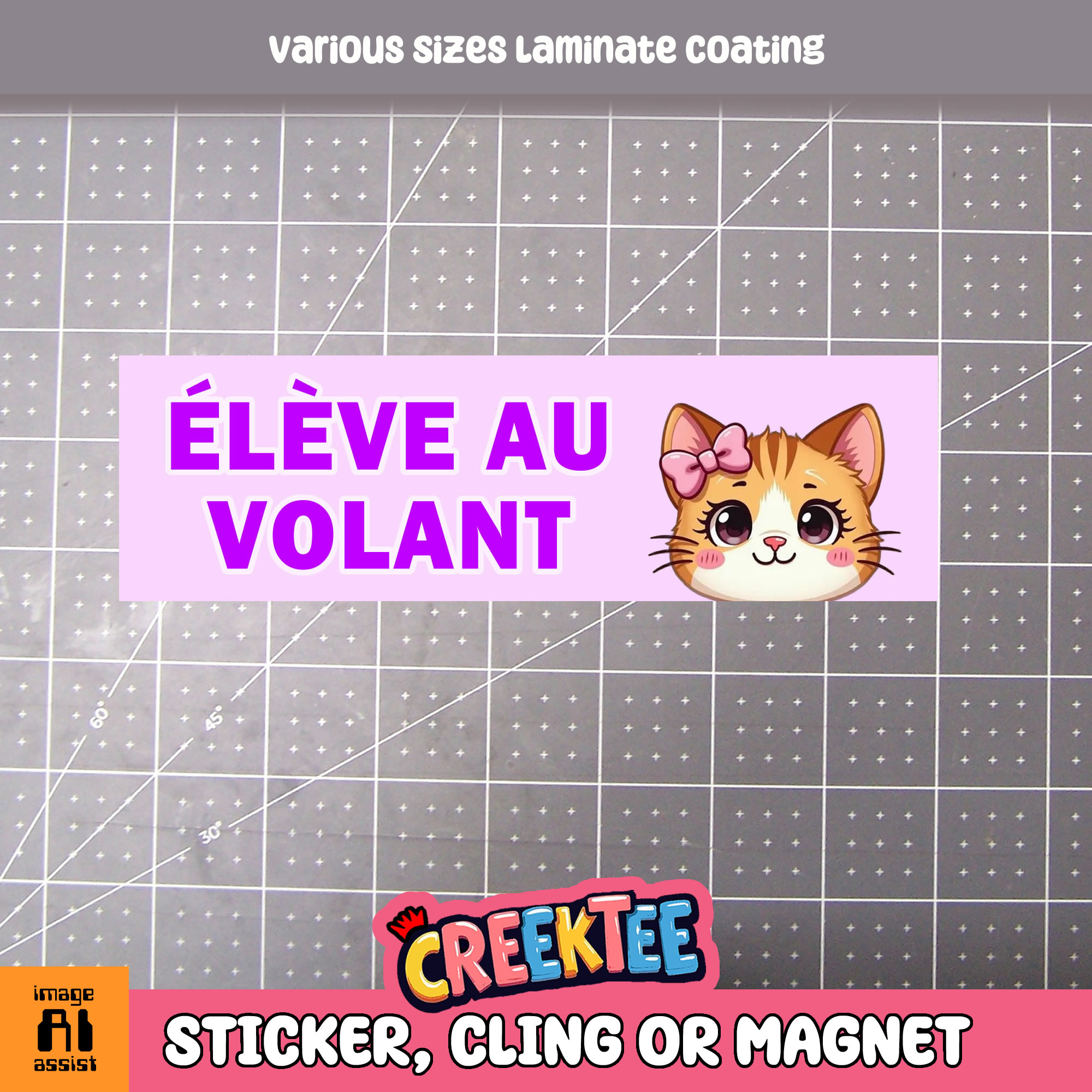   l  ve au volant Vinyl Bumper Sticker  Window Cling or Magnet in UV Laminate Coating and Various Sizes - Custom Bumper Sticker, Vinyl Sticker, or Magnet