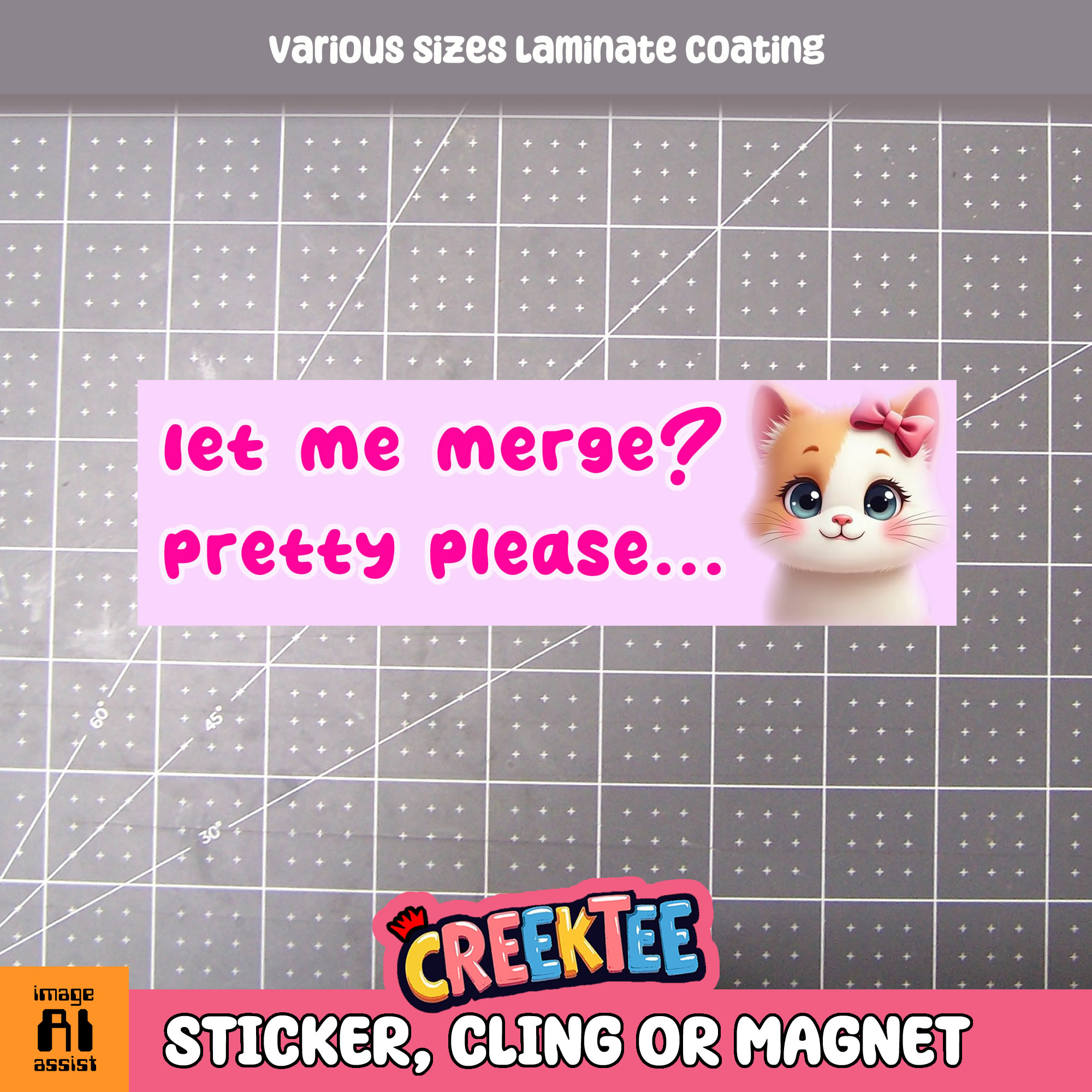Let Me Merge Pretty Please Vinyl Bumper Sticker  Window Cling or Magnet in UV Laminate Coating and Various Sizes - Custom Bumper Sticker, Vinyl Sticker, or Magnet