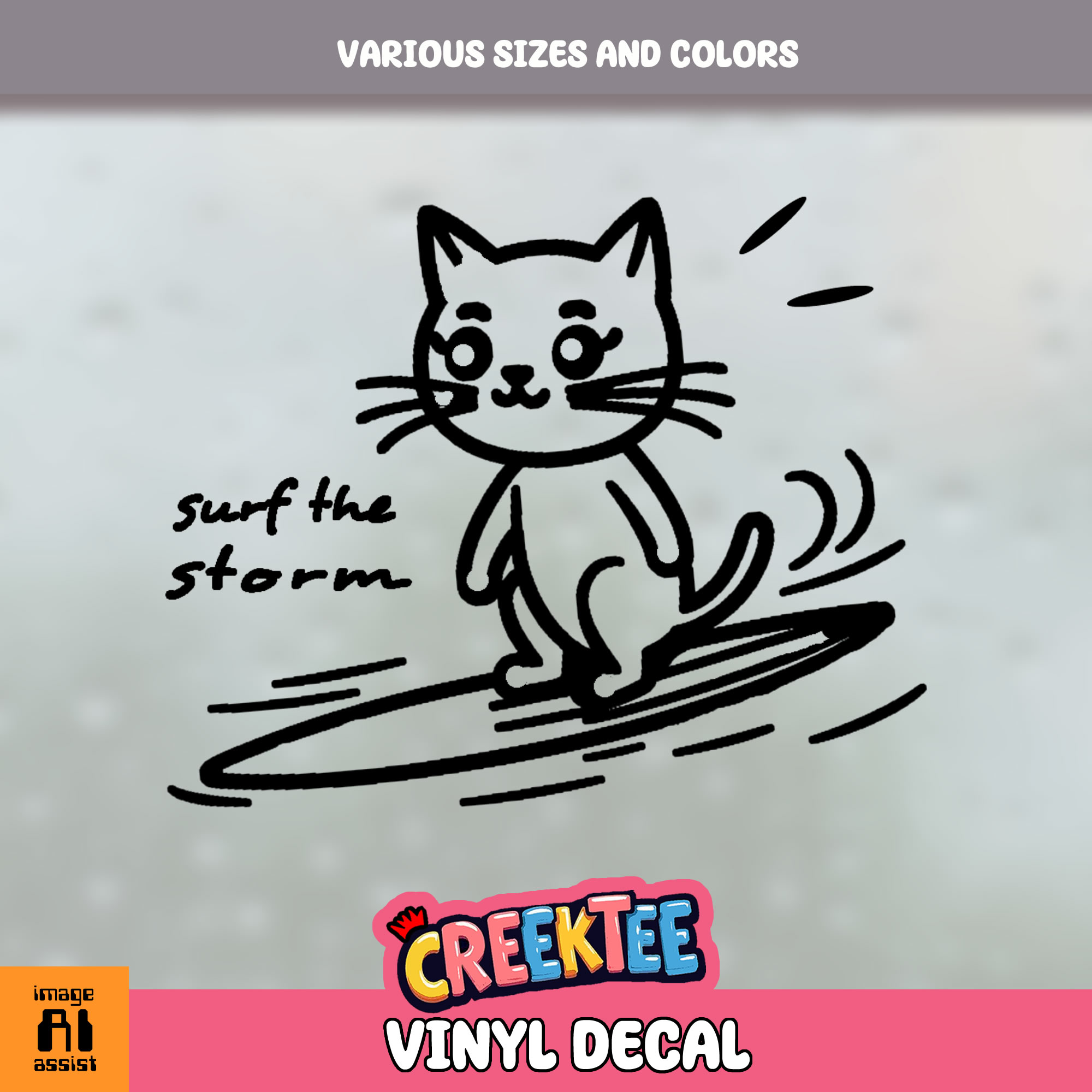 Cat Surf the Storm Vinyl Decal In Various Colors  Chrome Colors and Various Sizes - Custom Bumper Sticker, Vinyl Sticker, or Magnet
