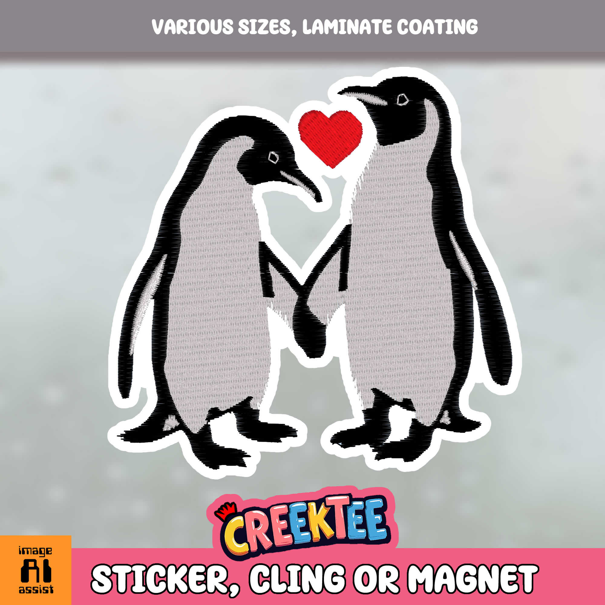 Penguins Die Cut Vinyl Sticker  Window Cling or Magnet with Laminate Coating in Various Sizes - Custom Bumper Sticker, Vinyl Sticker, or Magnet