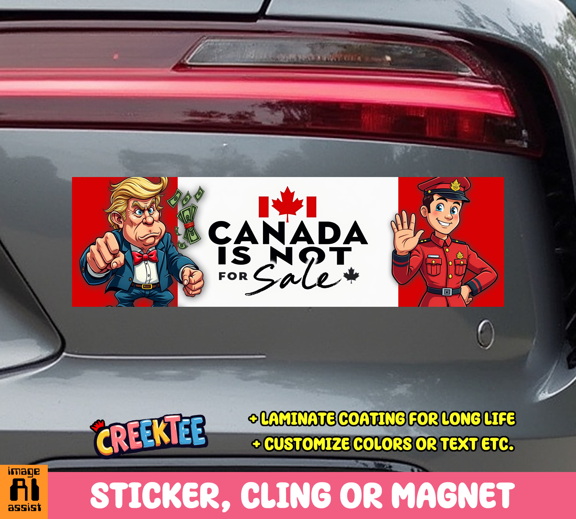 Canada is Not for Sale Vinyl Bumper Sticker  Window Cling or Magnet in UV Laminate Coating and Various Sizes - Custom Bumper Sticker, Vinyl Sticker, or Magnet