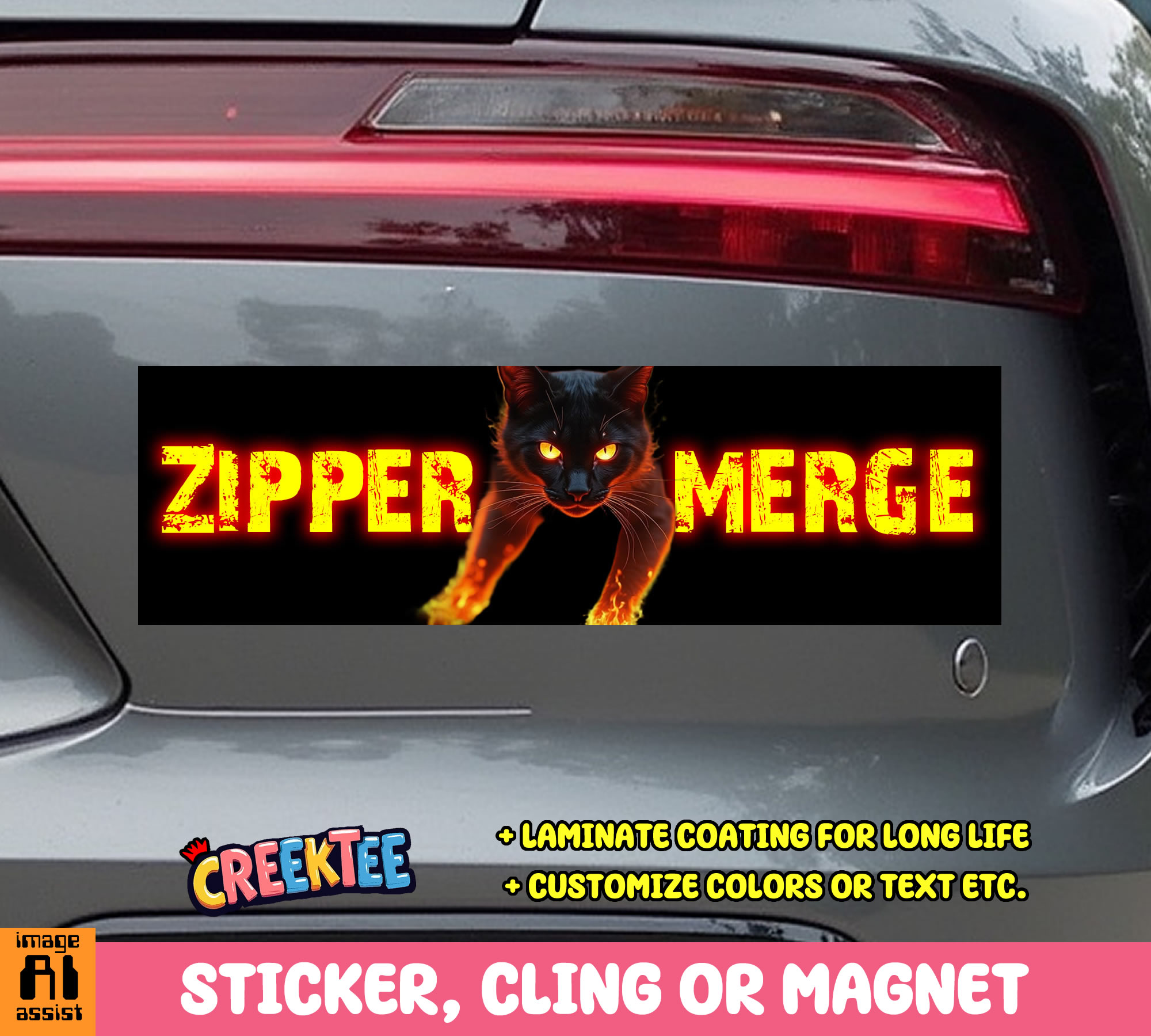 Zipper Merge Vinyl Bumper Sticker  Window Cling or Magnet in UV Laminate Coating and Various Sizes - Custom Bumper Sticker, Vinyl Sticker, or Magnet