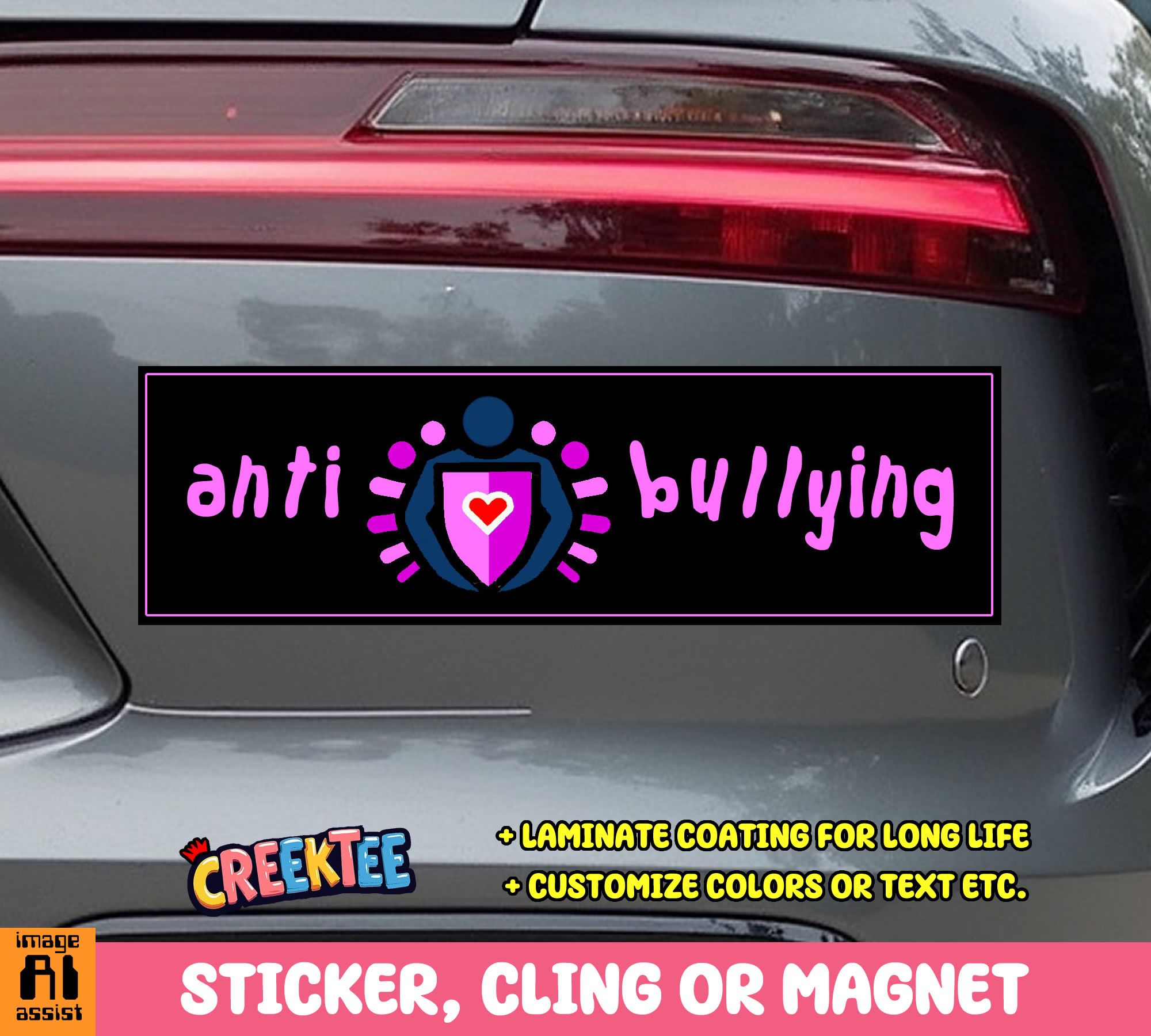 Anti bullying Vinyl Bumper Sticker  Window Cling or Bumper Sticker Magnet in UV Laminate Coating - Custom Bumper Sticker, Vinyl Sticker, or Magnet