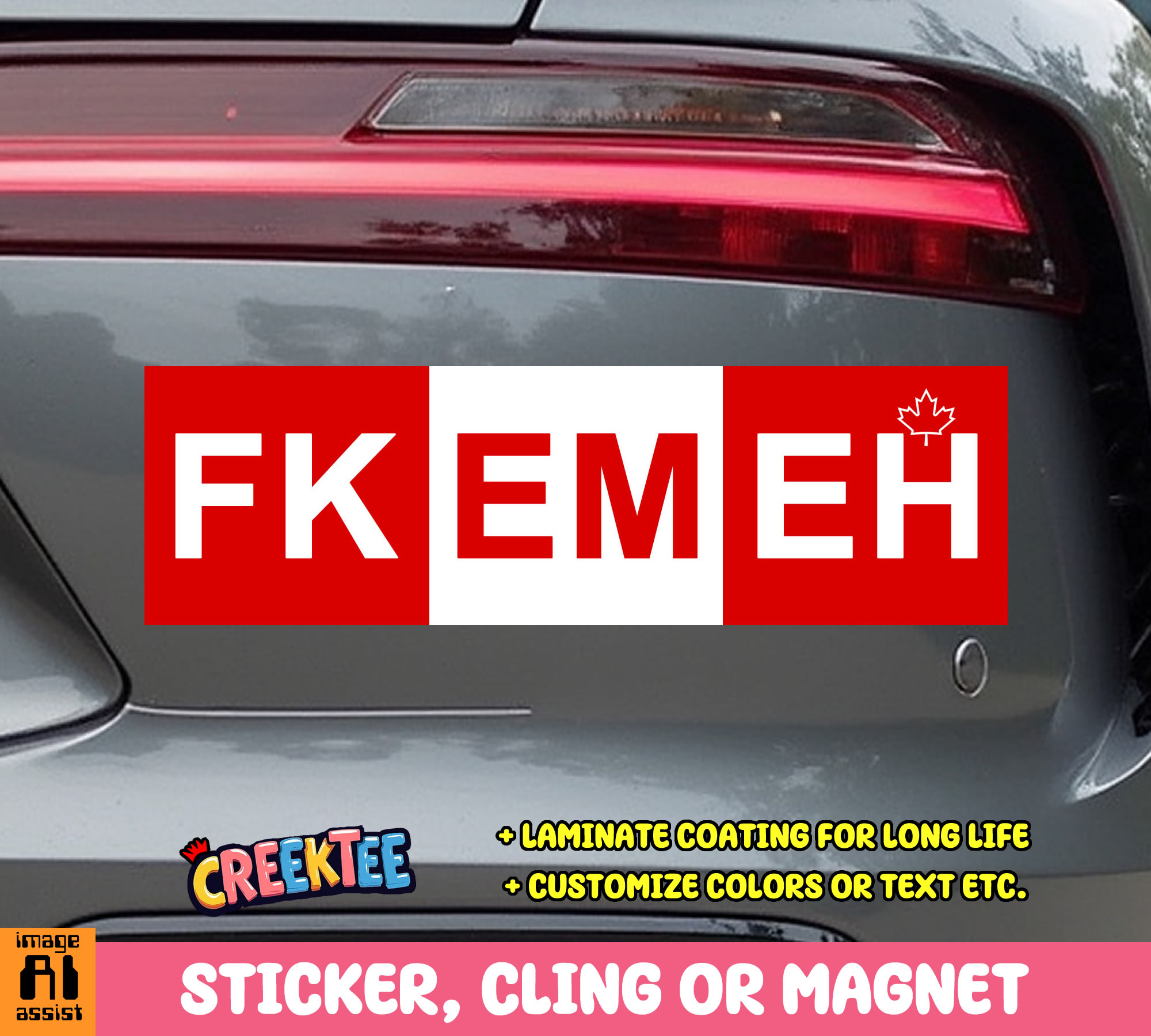 FK EM EH Vinyl Bumper Sticker  Window Cling or Bumper Sticker Magnet in UV Laminate Coating - Custom Bumper Sticker, Vinyl Sticker, or Magnet