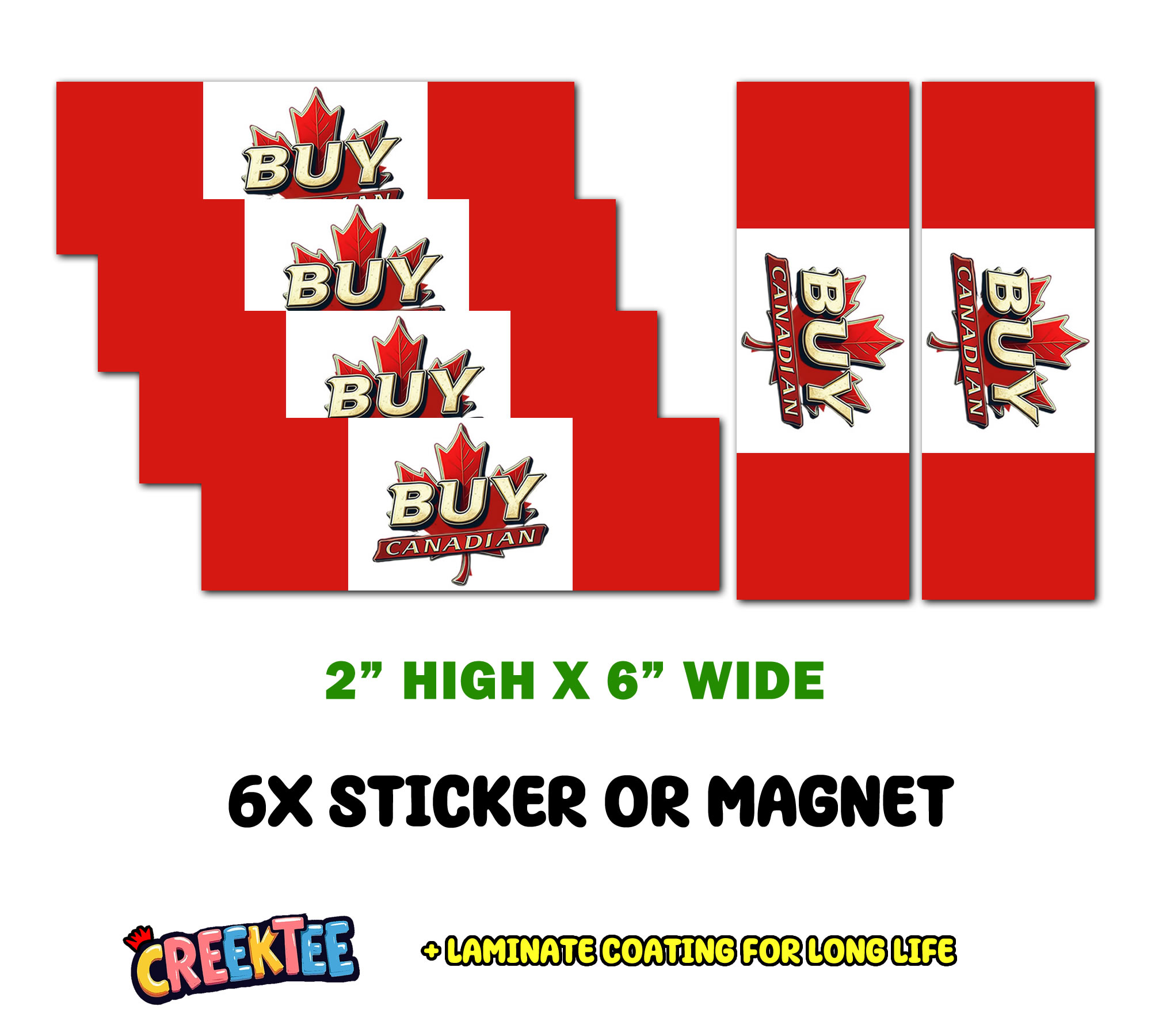 6x Buy Canadian Vinyl Bumper Sticker  Window Cling or Magnet in UV Laminate Coating and Various Sizes - Custom Bumper Sticker, Vinyl Sticker, or Magnet