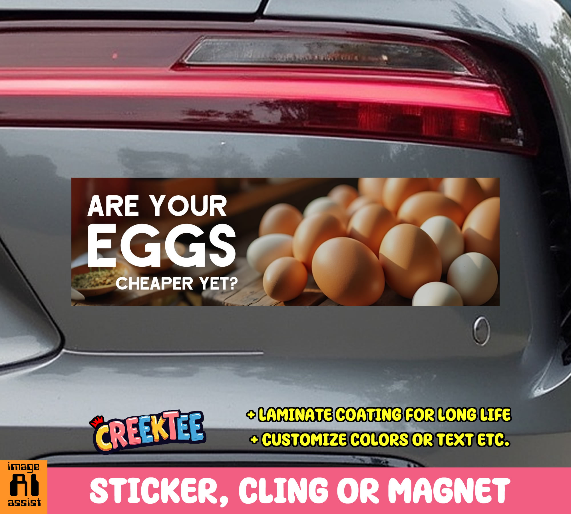 Are Your Eggs Cheaper Yet  Vinyl Bumper Sticker  Window Cling or Magnet in UV Laminate Coating and Various Sizes - Custom Bumper Sticker, Vinyl Sticker, or Magnet