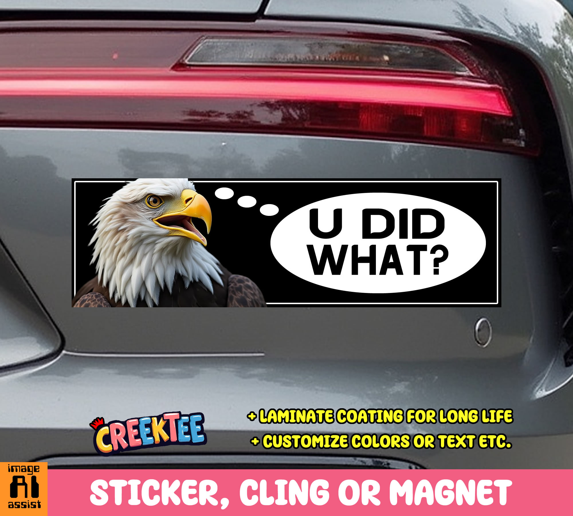 Eagle - You Did What  Vinyl Bumper Sticker  Window Cling or Magnet in UV Laminate Coating and Various Sizes - Custom Bumper Sticker, Vinyl Sticker, or Magnet