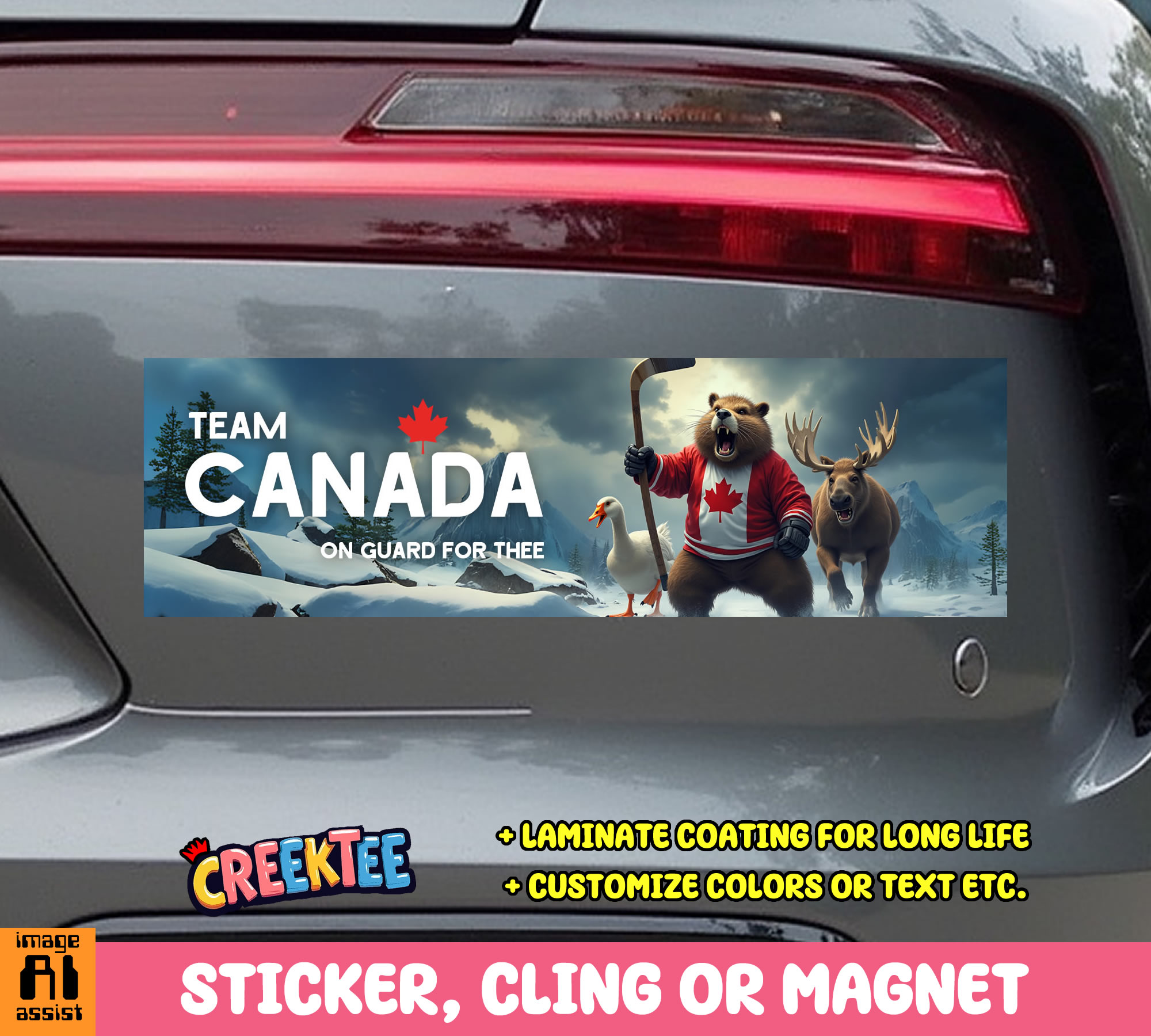 Team Canada on Guard for Thee Vinyl Bumper Sticker  Window Cling or Magnet in UV Laminate Coating and Various Sizes - Custom Bumper Sticker, Vinyl Sticker, or Magnet