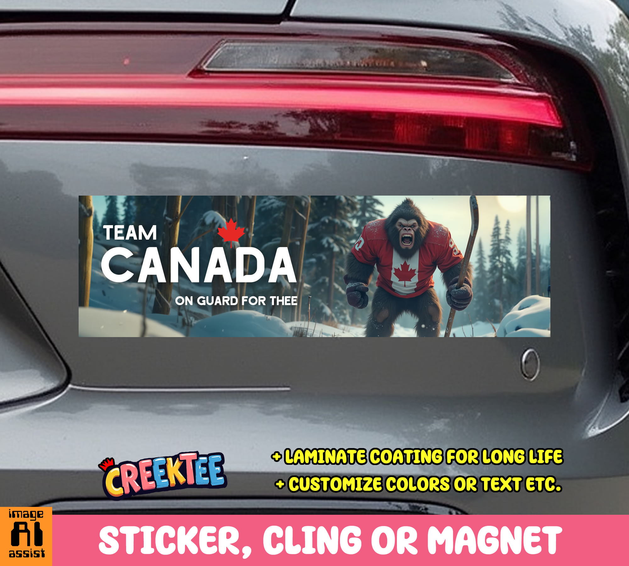 Team Canada on Guard for Thee Vinyl Bumper Sticker  Window Cling or Magnet in UV Laminate Coating and Various Sizes - Custom Bumper Sticker, Vinyl Sticker, or Magnet