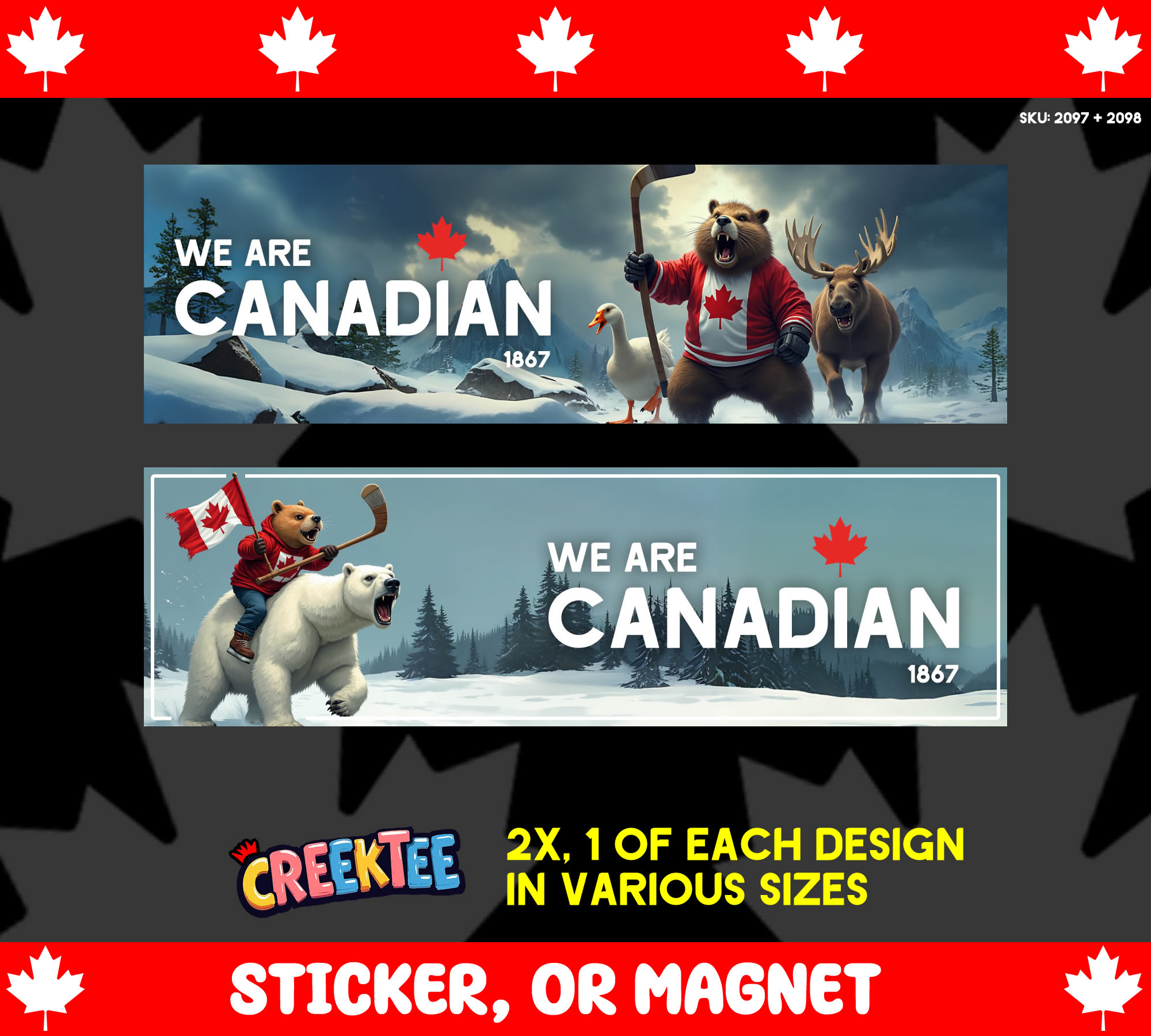 We Are Canadian Vinyl Bumper Sticker  Window Cling or Magnet in UV Laminate Coating and Various Sizes - Custom Bumper Sticker, Vinyl Sticker, or Magnet