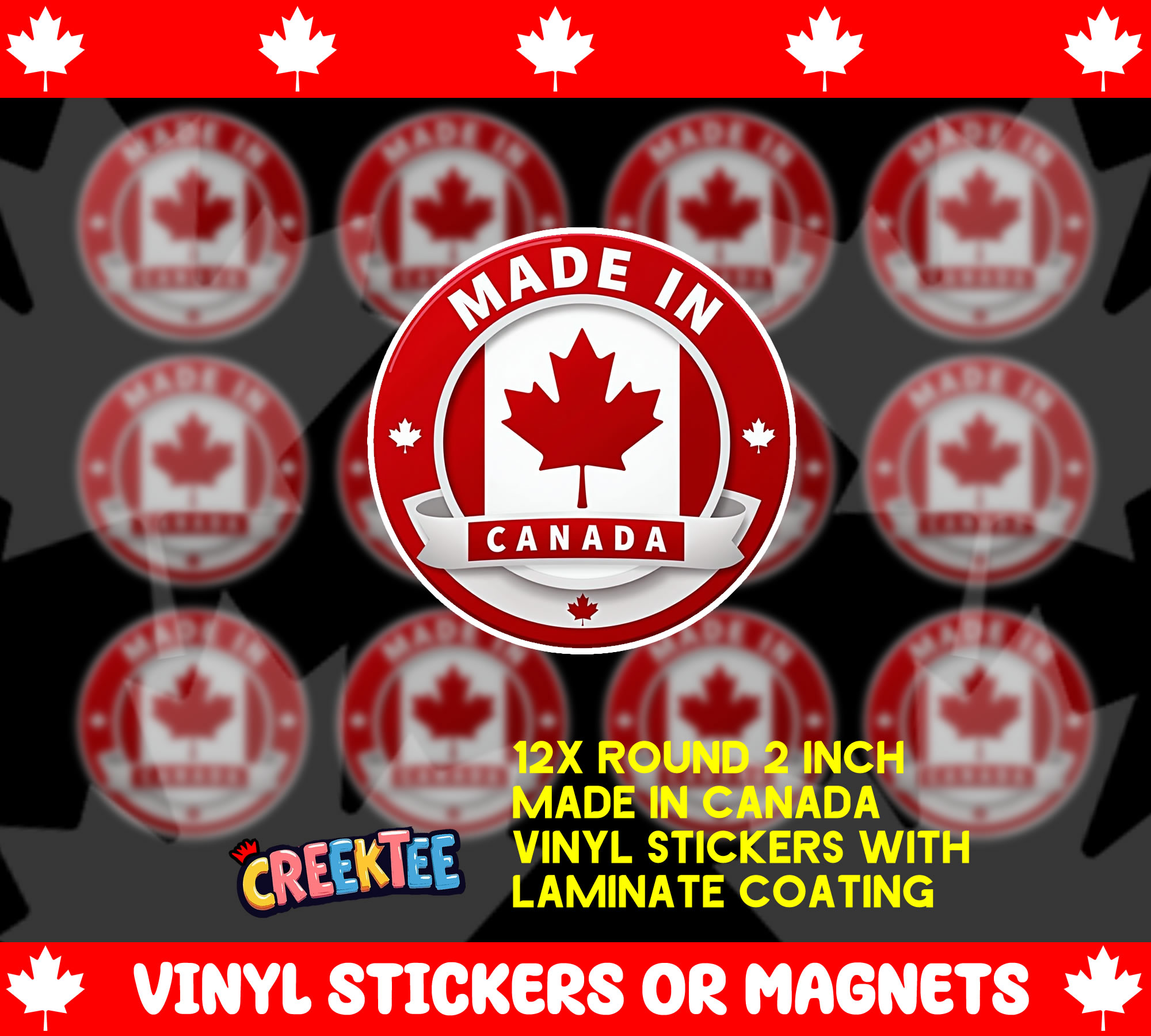 12x Made In Canada round 2 inch vinyl stickers  - Custom Bumper Sticker, Vinyl Sticker, or Magnet