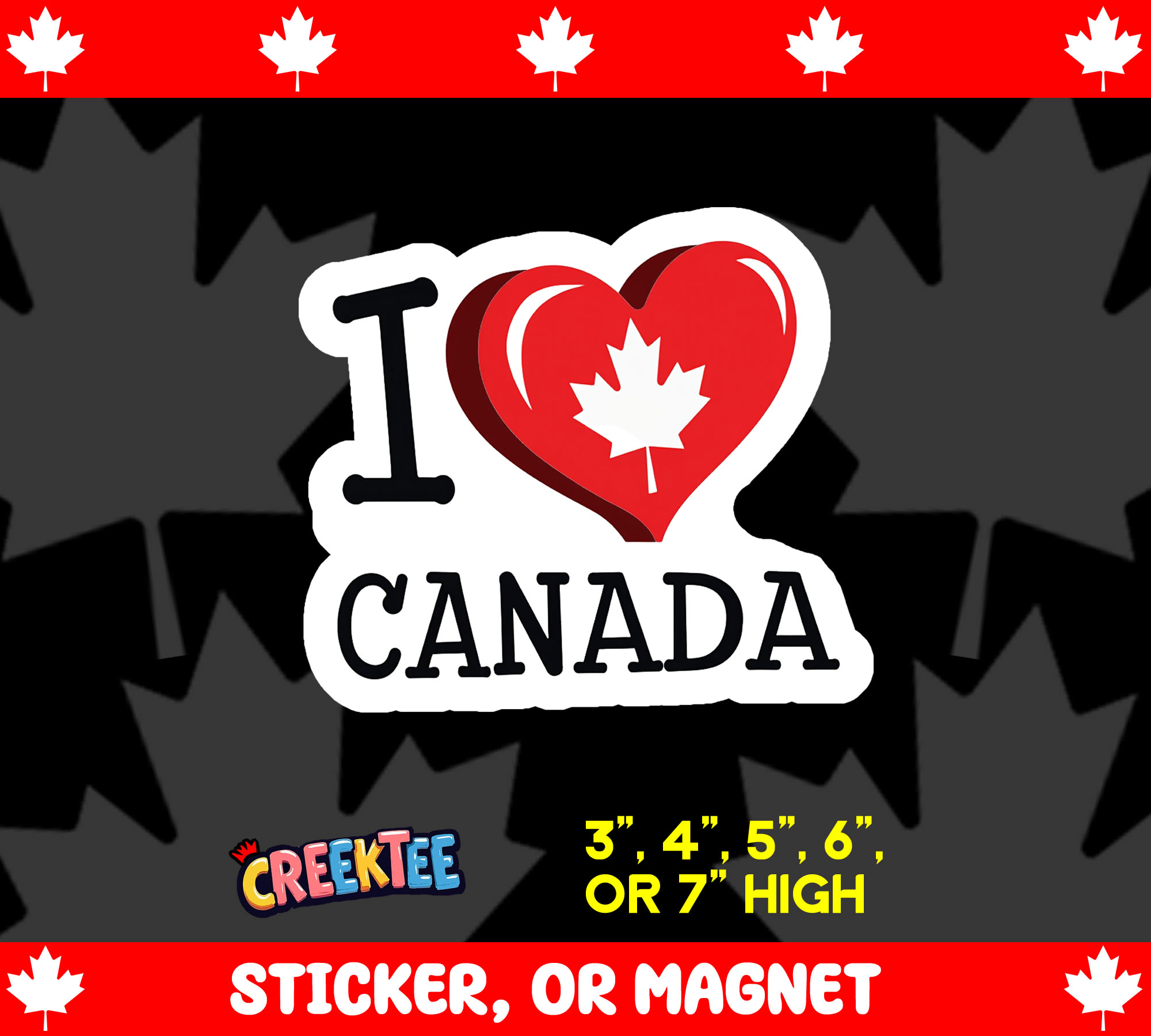 I heart Canada Die Cut Vinyl Sticker  Window Cling or Magnet with Laminate Coating in Various Sizes - Custom Bumper Sticker, Vinyl Sticker, or Magnet