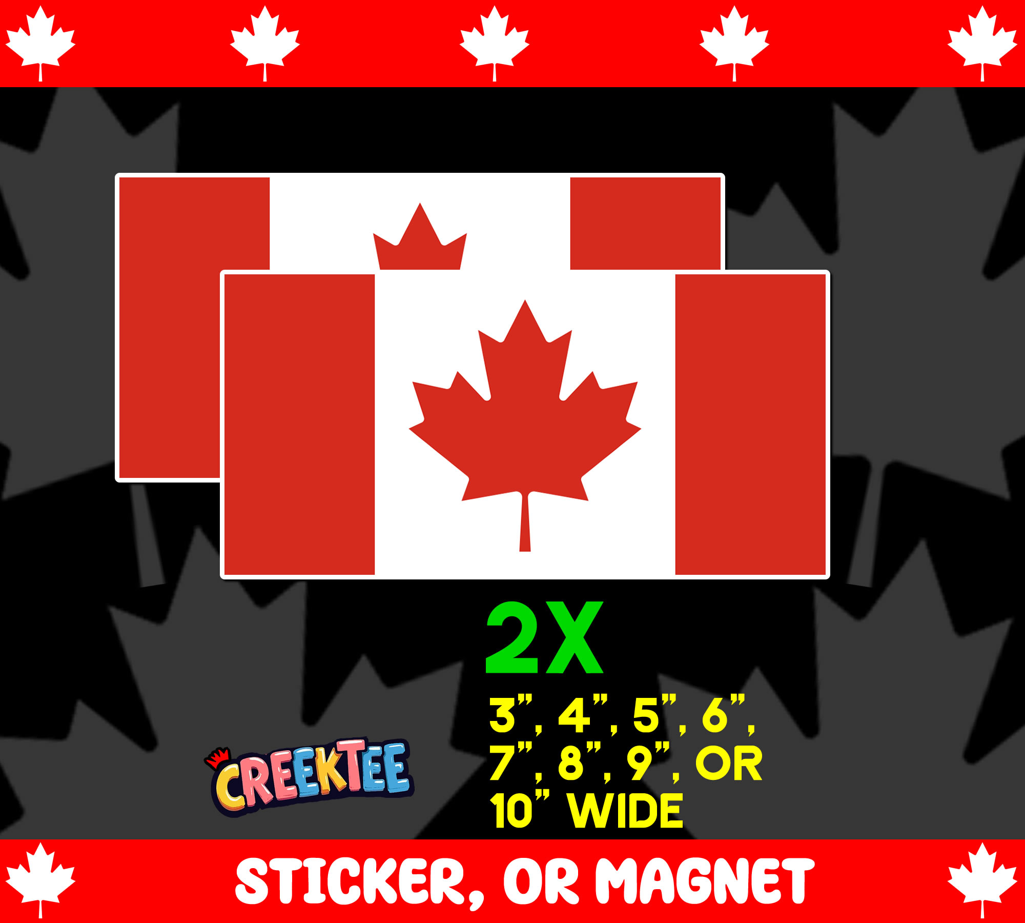 Canada Flag Vinyl Bumper Sticker  Window Cling or Magnet in UV Laminate Coating and Various Sizes - Custom Bumper Sticker, Vinyl Sticker, or Magnet