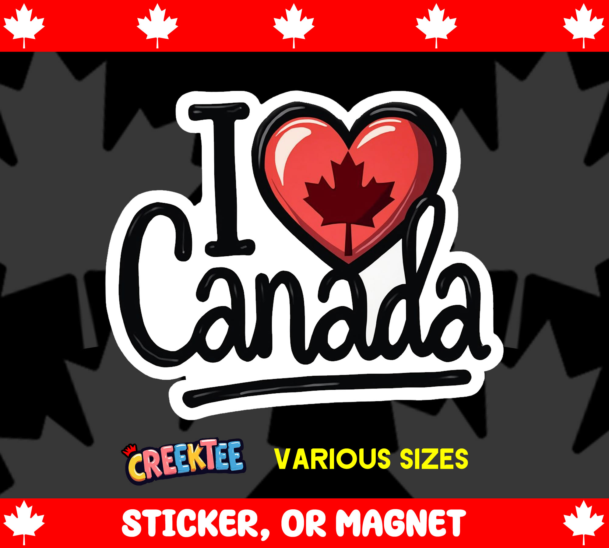 I heart Canada Die Cut Vinyl Sticker  Window Cling or Magnet with Laminate Coating in Various Sizes - Custom Bumper Sticker, Vinyl Sticker, or Magnet