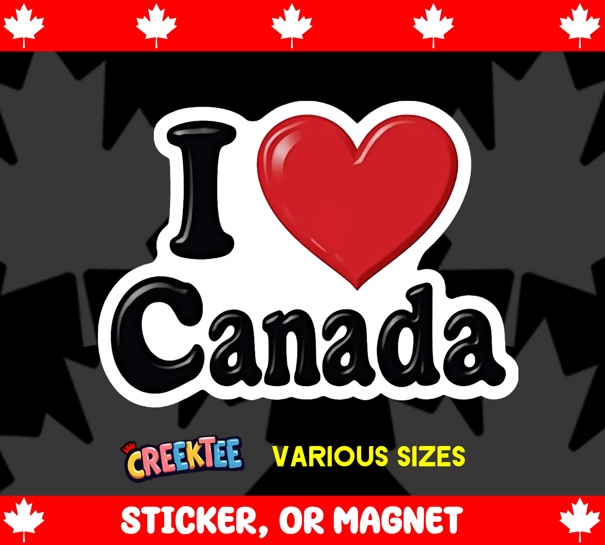 I heart Canada Die Cut Vinyl Sticker  Window Cling or Magnet with Laminate Coating in Various Sizes - Custom Bumper Sticker, Vinyl Sticker, or Magnet
